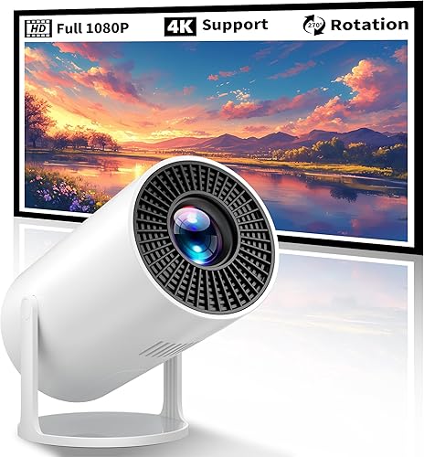Mini proyector, rotación de 270, proyector portátil compatible con 4K, proyector de película para exteriores Full HD 1080P, pantalla con cable