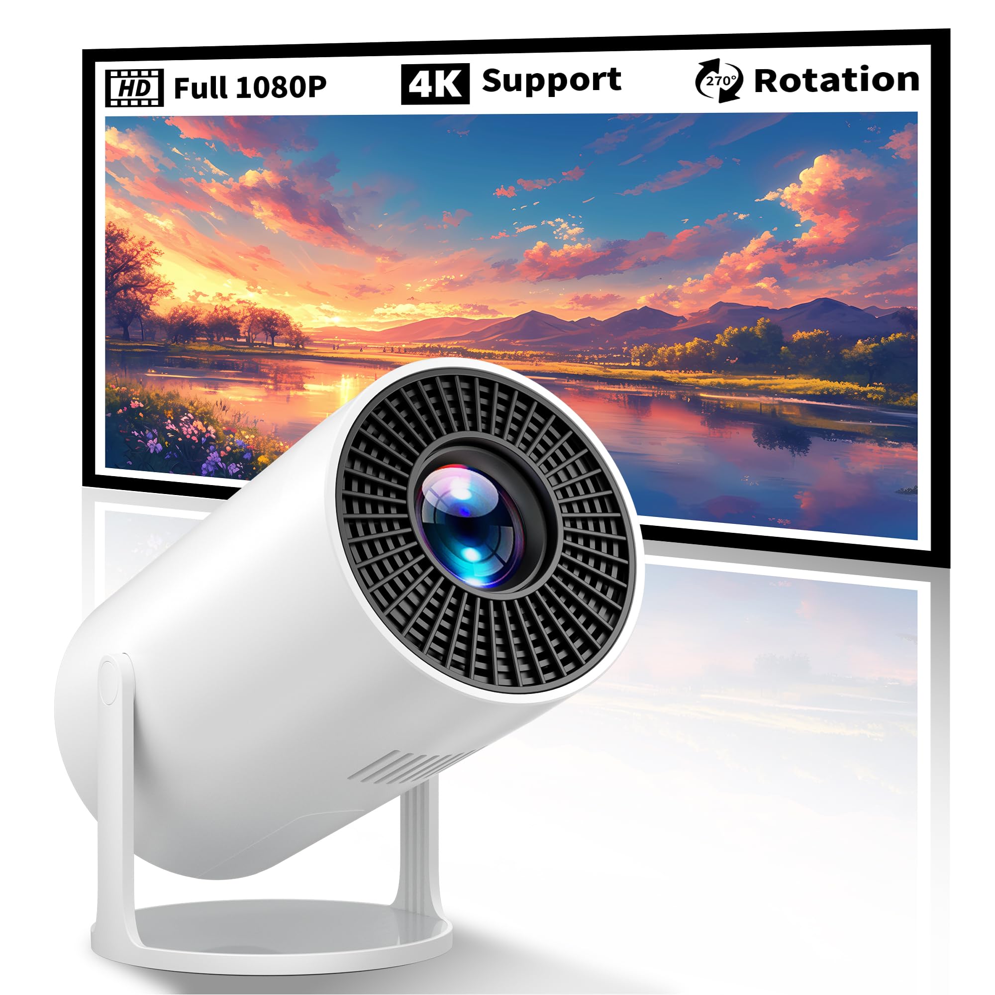 Mini Projector Portable Proyector 4K Support, Native 720P Small Projector with 270° Rotatable Stand, Compatible with TV Stick/Smartphone/HDMI/USB for Bedroom/ Outdoor Camping (No WiFi or Bluetooth)