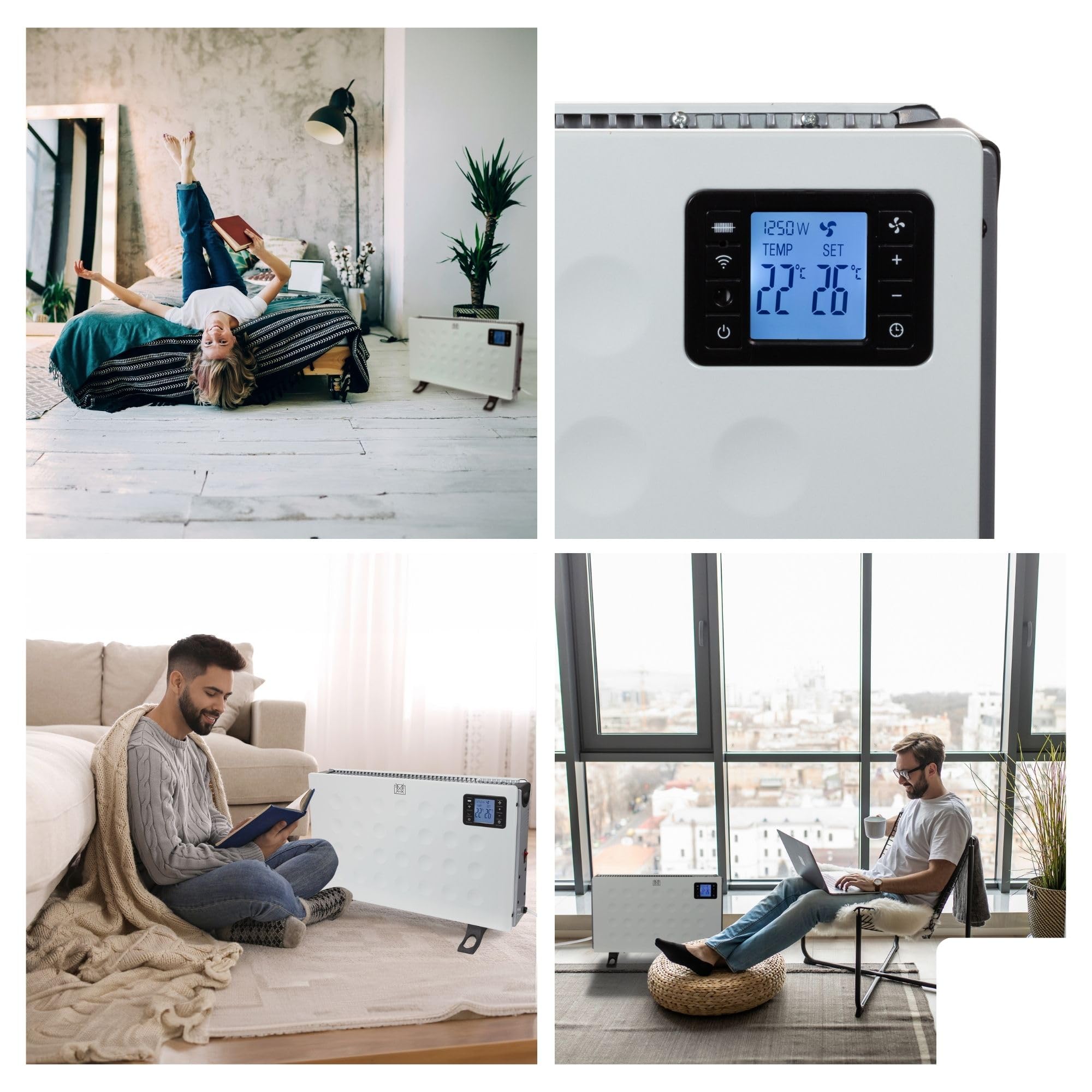 Perel Calefactor convector inteligente 2000W con 3 niveles de calor, termostato, IP20, protección contra sobrecalentamiento, portátil con mando a distancia y control Tuya app, para habitaciones hasta