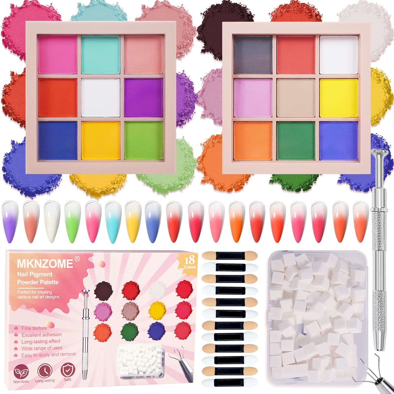 MKNZOME 18 Colours Nail Pigment Powder Palette, Chrome Nail Powder