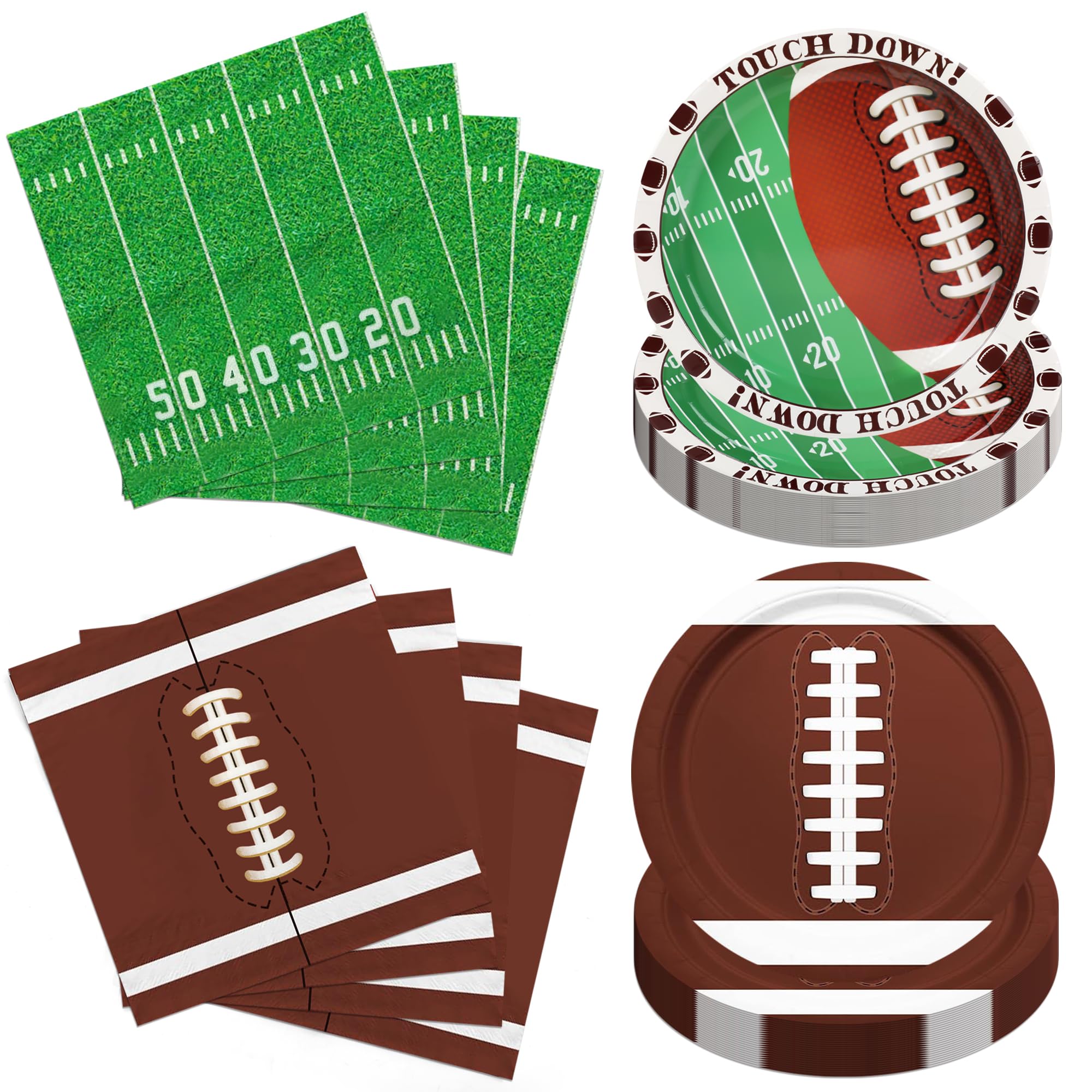 Photo 1 of 200PCS Football Plates and Napkins Party Decorations - Football Birthday Party Supplies Kit, Football Party Favors Set Includes Dinner Plates, Dessert Plates and Napkins Soccor Game Gifts Serve 50