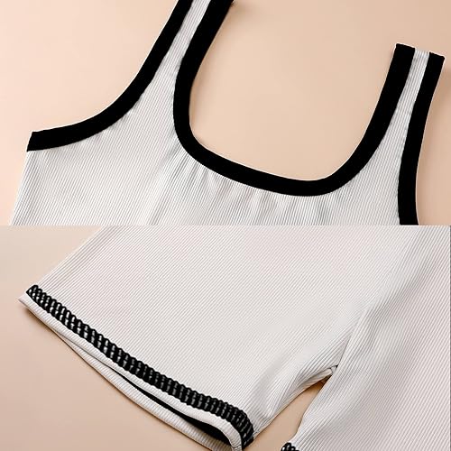 Miniatura 5 de ISMV Traje de entrenamiento de 2 piezas para mujer, estilo retro de los años 80 y 90, pantalones cortos de cintura alta neón para correr, sin