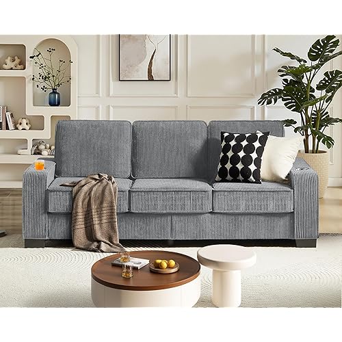 83" Loveseat Sofa Couches for Small Living Room Furniture, Oversized Loveseat Sleeper Sofa with 2 Cup Holders, Corduroy Upholstered Small 3 Seater Couch for Bedroom, Office