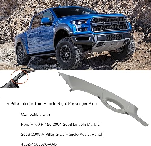 Miniatura 2 de A Pillar - Manija interior derecha del lado del pasajero 4L3Z-1503598-AAB compatible con Ford F-150 F150 2006-2008 Lincoln Mark LT A 2004-2008