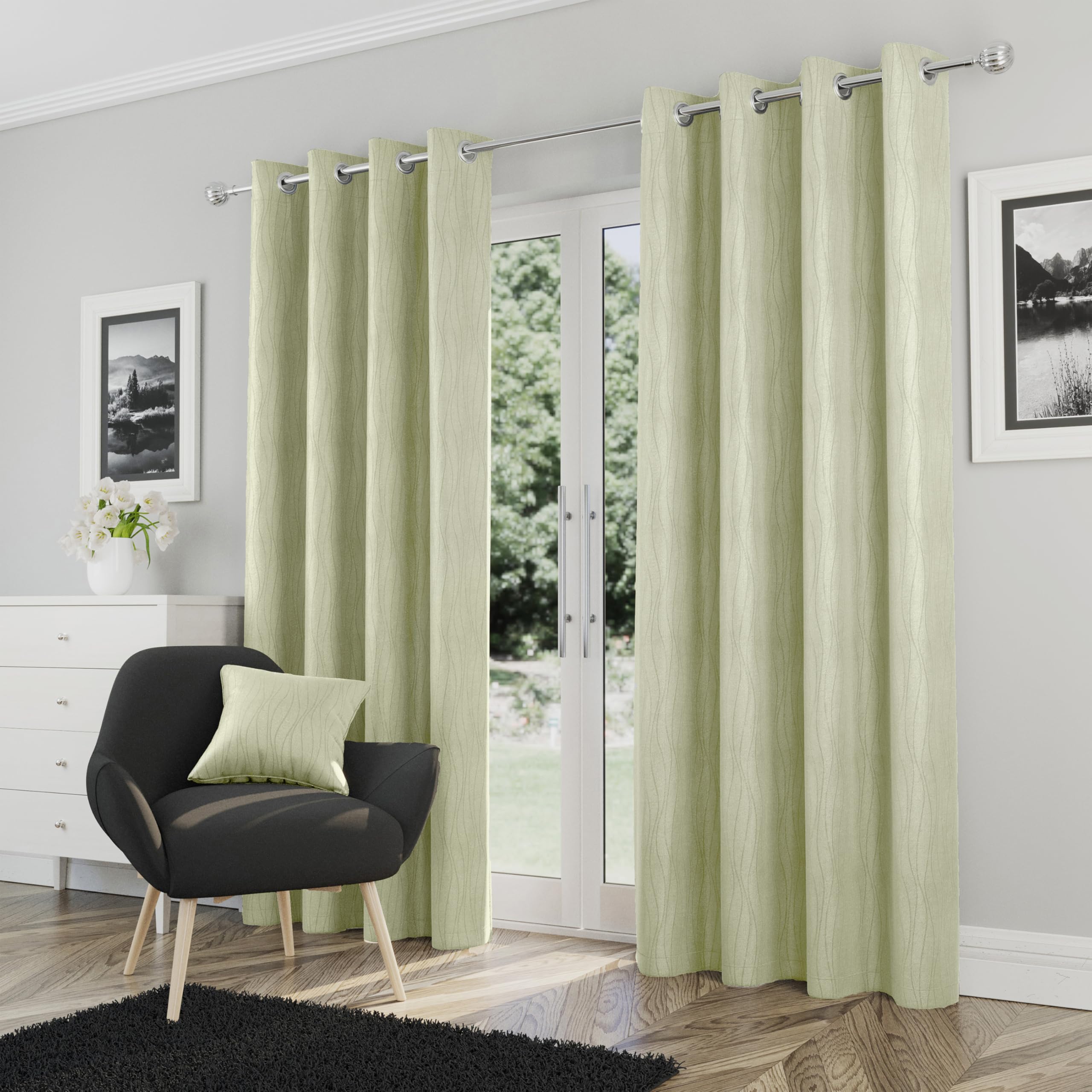Enhanced Living  Green Goodwood Silver Thermal Blockout Eyelet Curtains in Size 90x90 Inch, Sports Direct