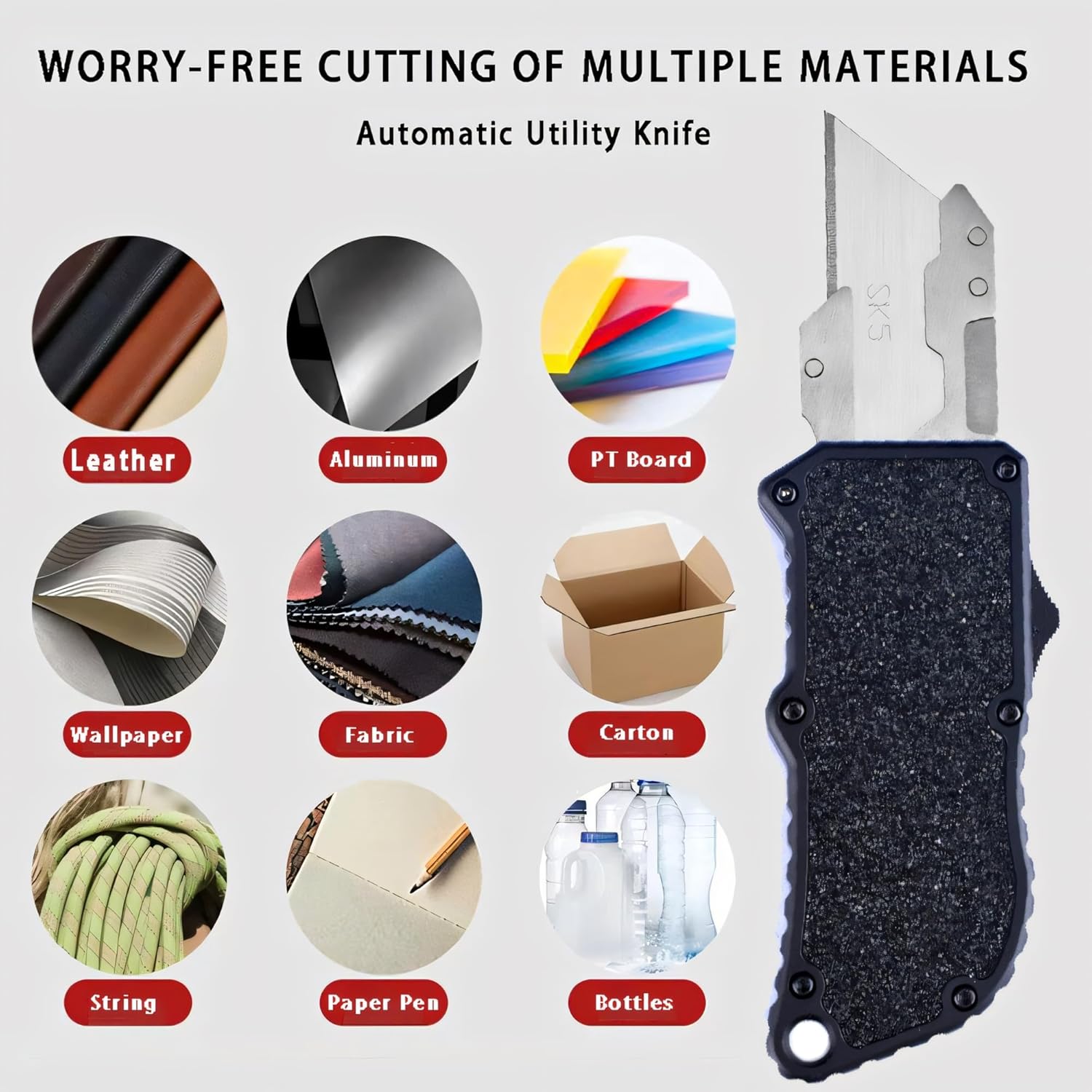 Aviation Aluminum Utility Knife - EDC Auto Box Cutters Retractable Heavy Duty Card board, Pocket Clip & 5 Spare Blades - Perfect for Office, Home, and Arts (Black)