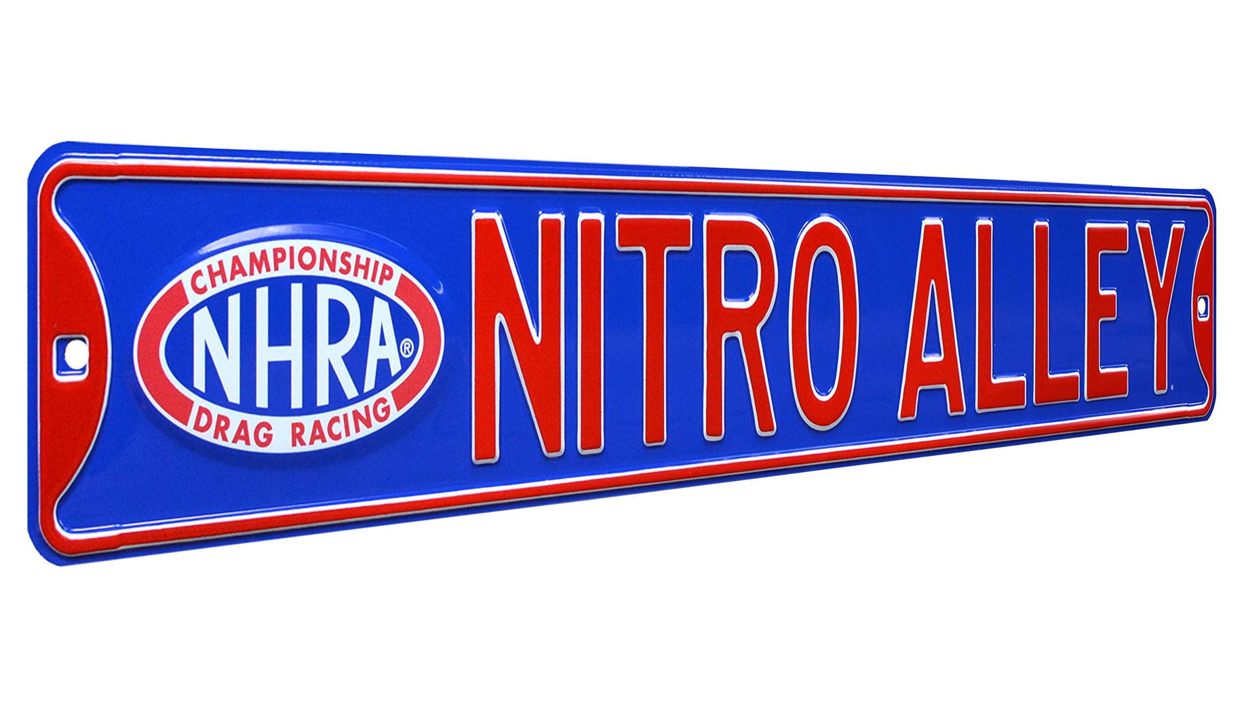 NHRA Drag Racing - Nitro Alley - Heavy Duty Steel Street Sign, Large, Metal Wall Decor - Race Car Wall Decor for Boys Rooms, Garage, Man Cave Decor, and Car Guy Gifts, Blue