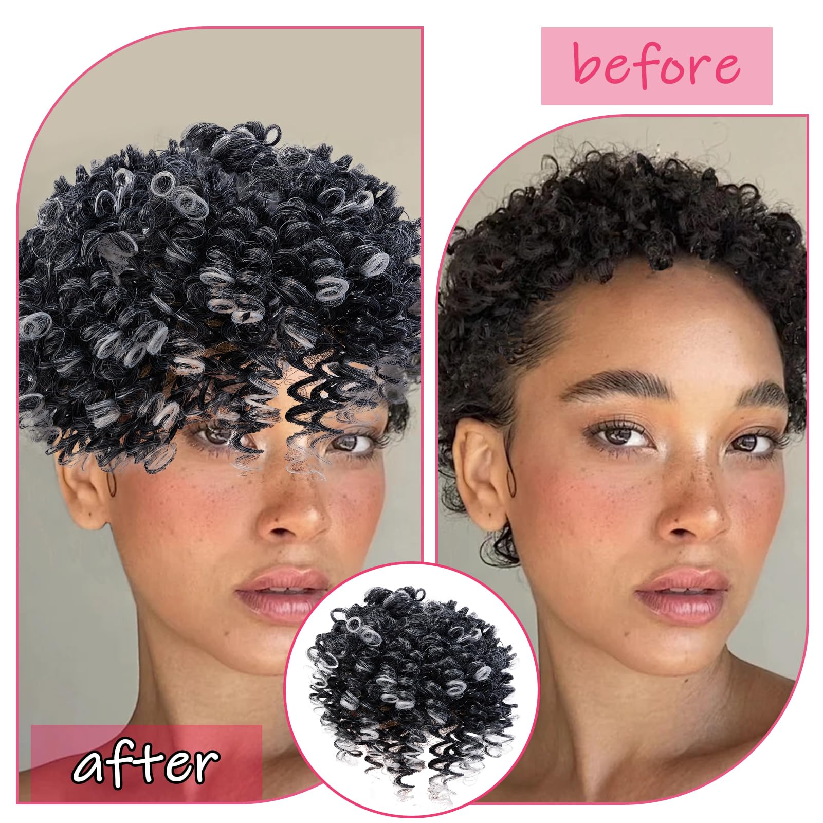NICENEEDED Gray Curly Hair Topper, Short Natural Fake Clip-in Hair Piece Wigs - Image 4