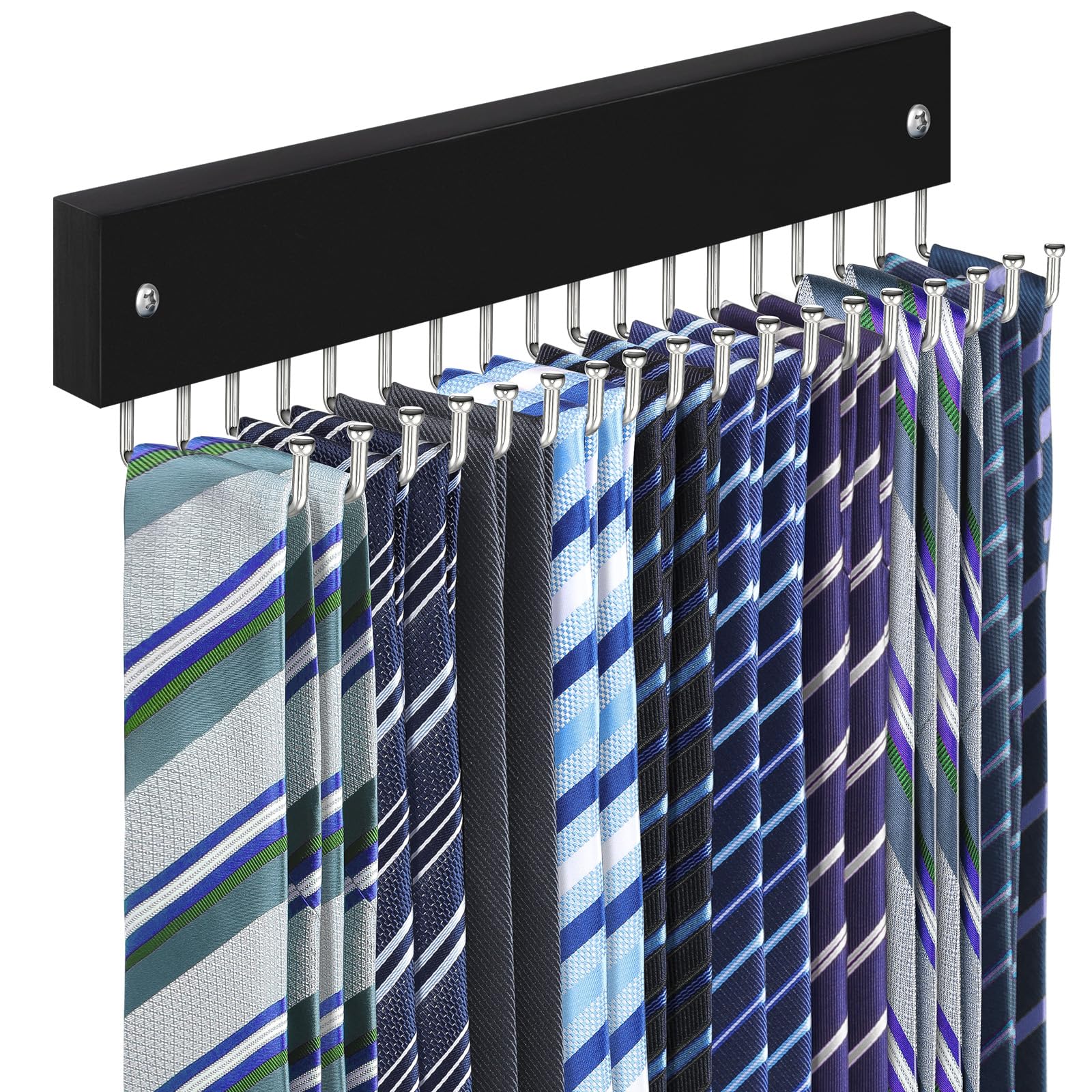 Tie Rack Belt Hanger Wall Mounted, Non Slip 180 Degree Rotating Tie Organizer for Men Closet with 18 Hooks Closet Organizers and Storage for Tie Belt Necklace Purse Scarf Bag Black 1 Pack