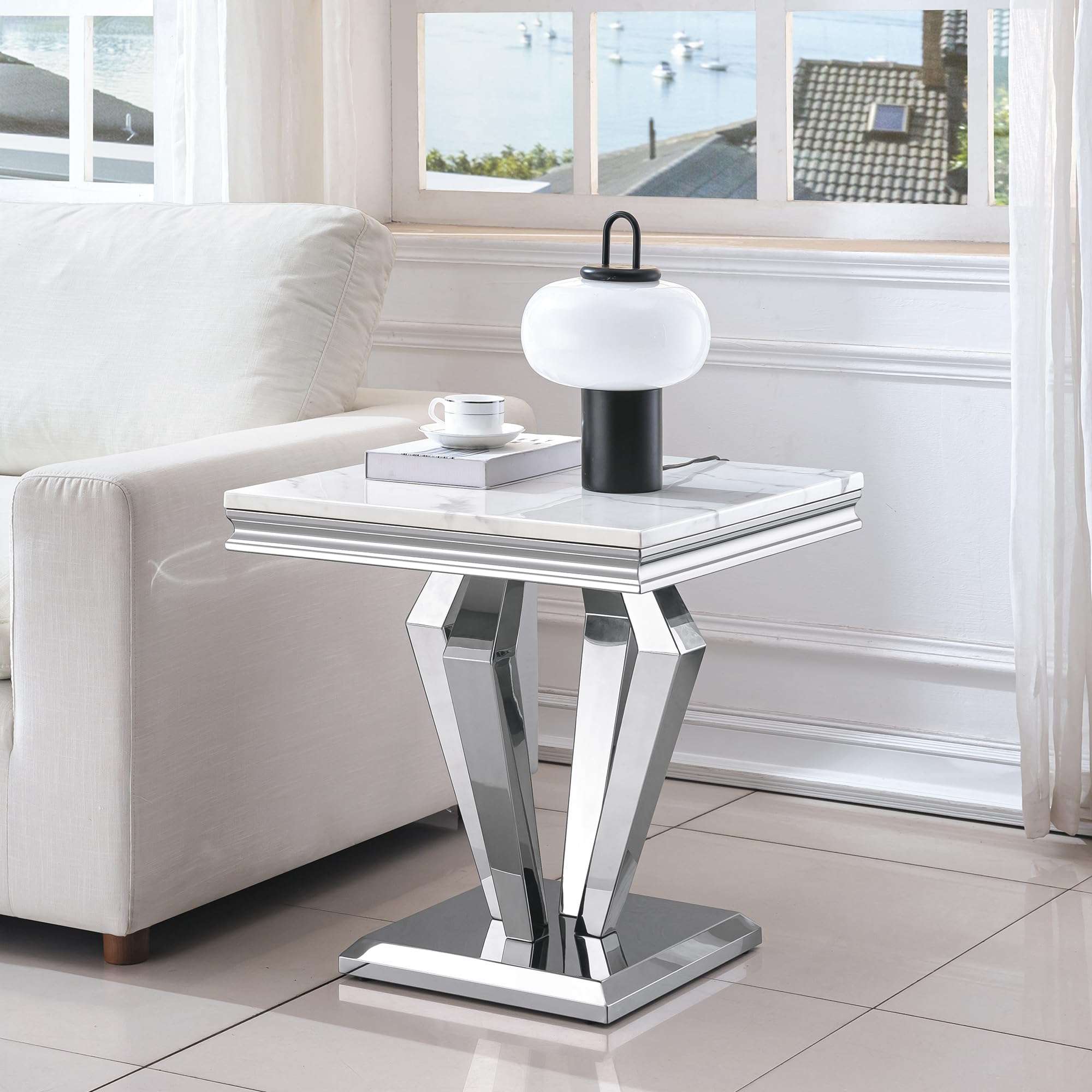Amazon.com: Goujxcy Modern Marble End Table Luxury Silver Side