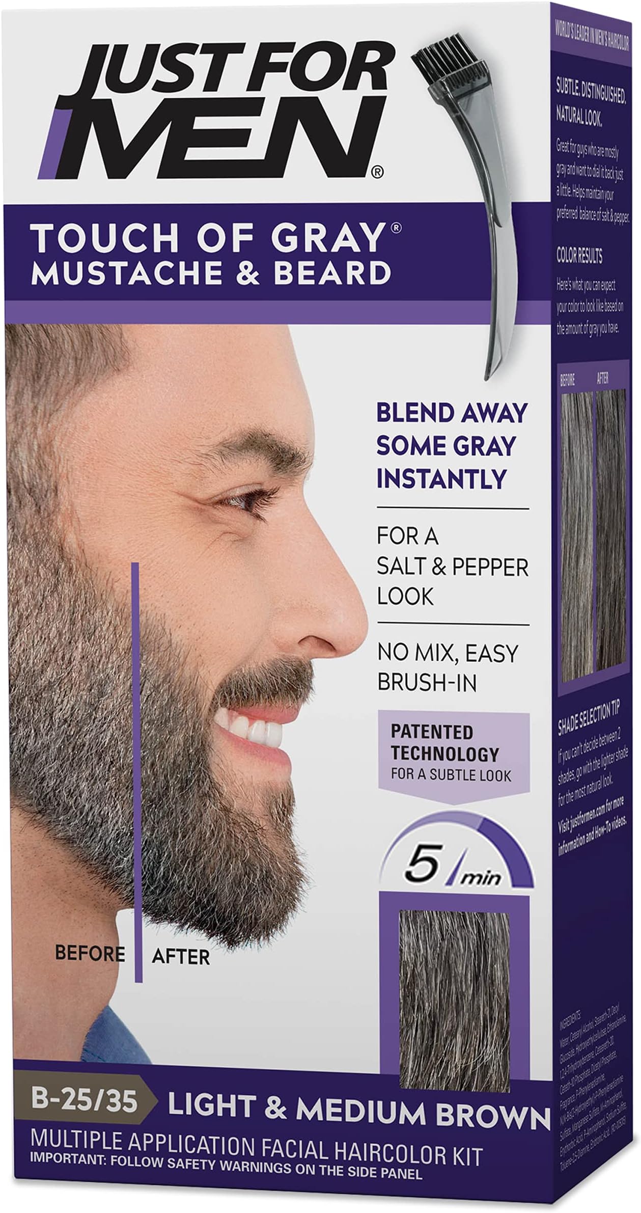 Just for Men Touch of Gray Hair Color Mustache and Beard Color, 54.4g - Light to Medium Brown