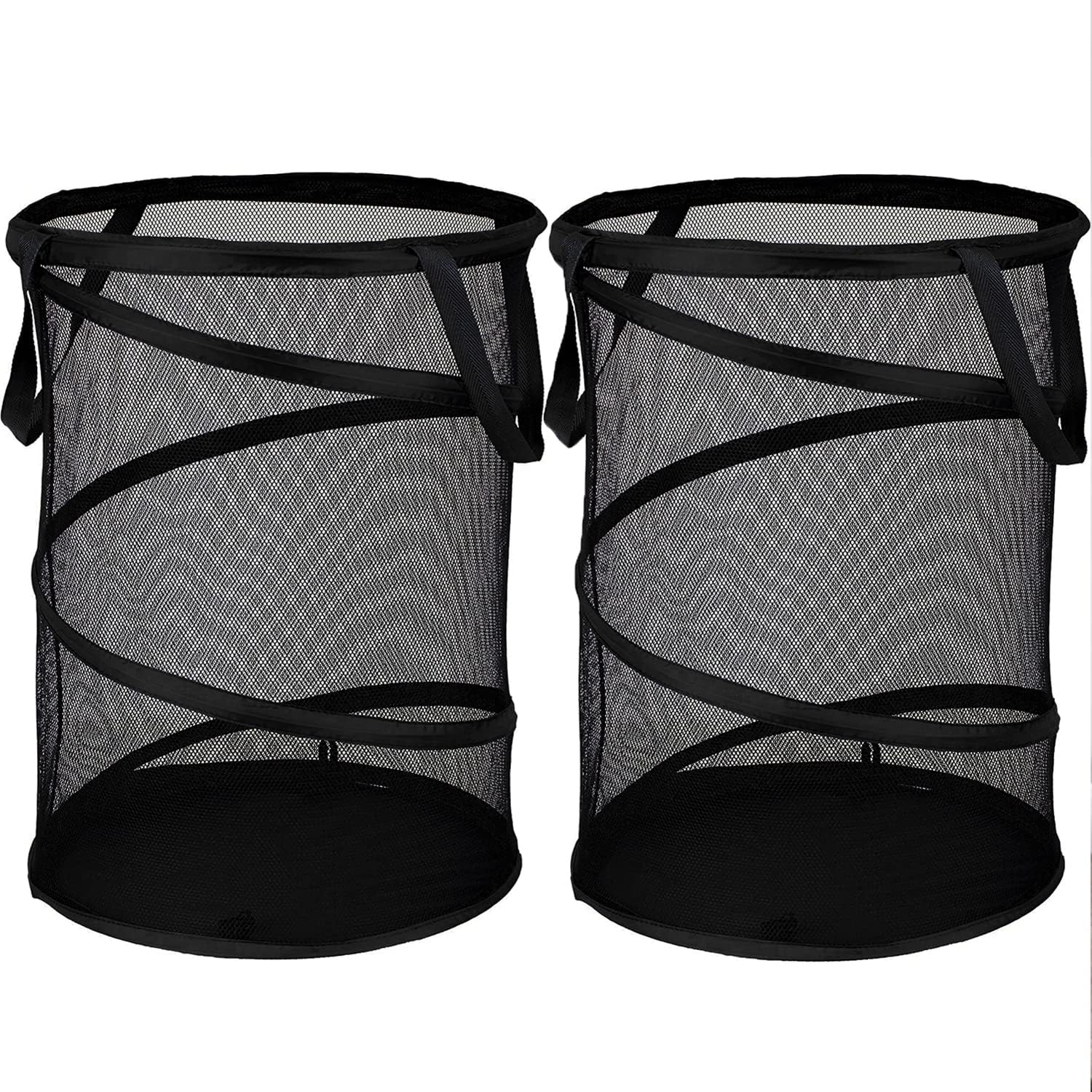 2 Pack Black X-Large Collapsible Laundry Basket Foldable Mesh Pop Up Hamper with Handles for Laundry Room, Bathroom, Kids Room, College Dorm, Travel, Camping, Gift Basket