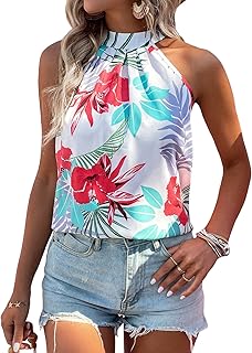 WDIRARA Women's Leopard Print Halter Top Shirt Casual Button Sleeveless Vest