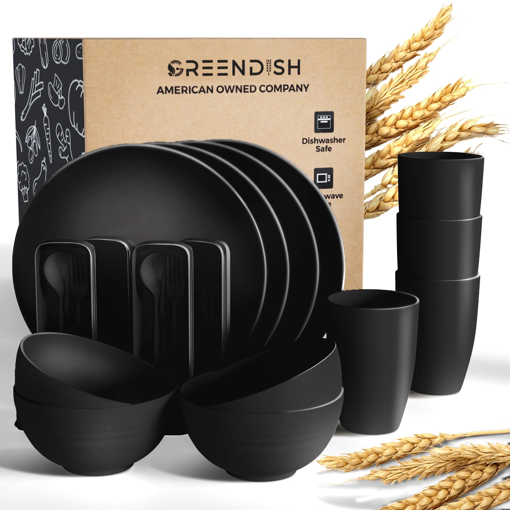 GREENDISH Wheat Straw Dinnerware Set 24Piece Cups, Plates and Bowls