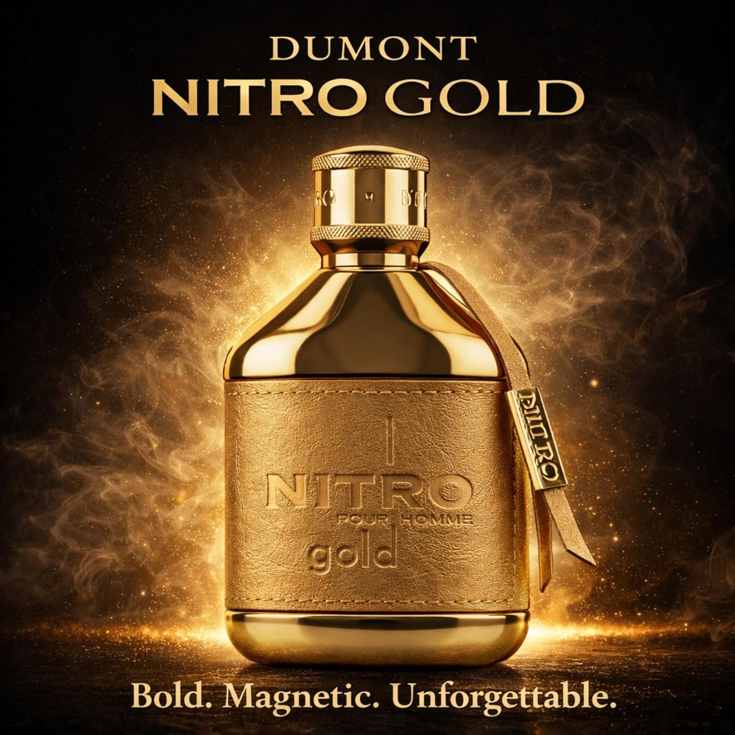 Dumont Nitro Gold Extrait De Parfum 3.4 Fl. Oz | Long Lasting Unisex Perfume | Citrus Woody Amber Fragrance | Premium Luxury Scent for Men