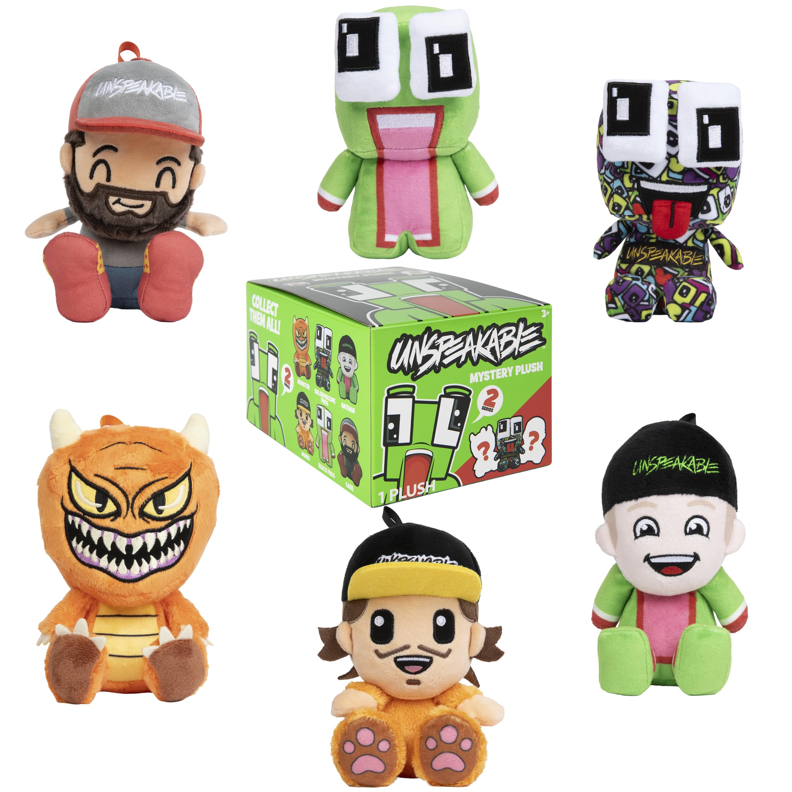 Unspeakable Series 2 Mini Plush Mystery Pack – Nathan, Gabe, James, Tank Monster & Frog Characters - with bag loop