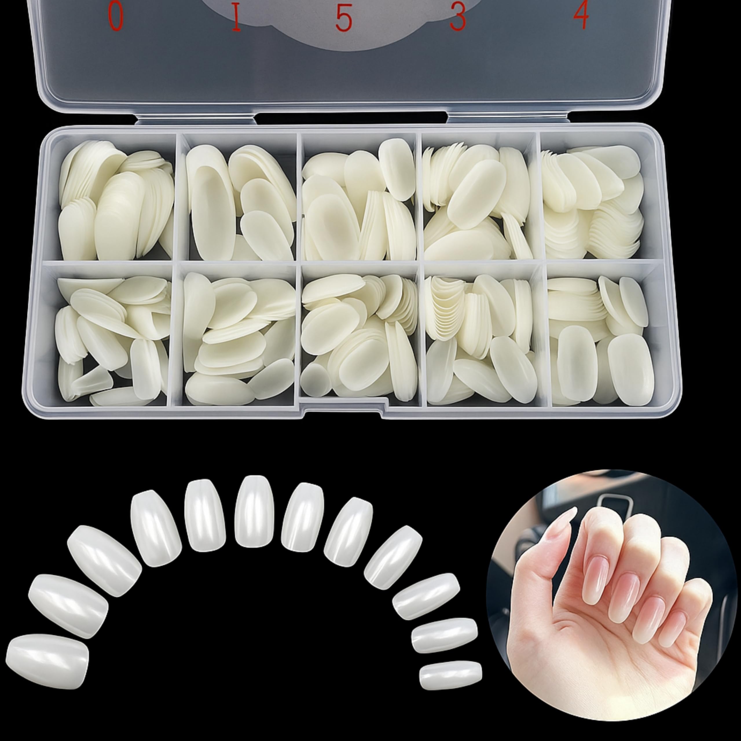 Apeak Professional 100 Pcs French Acrylic Natural Colour Nail Tips - Long White Artificial Nails for Extensions(10 Size) - Salon Quality Kit-image-23