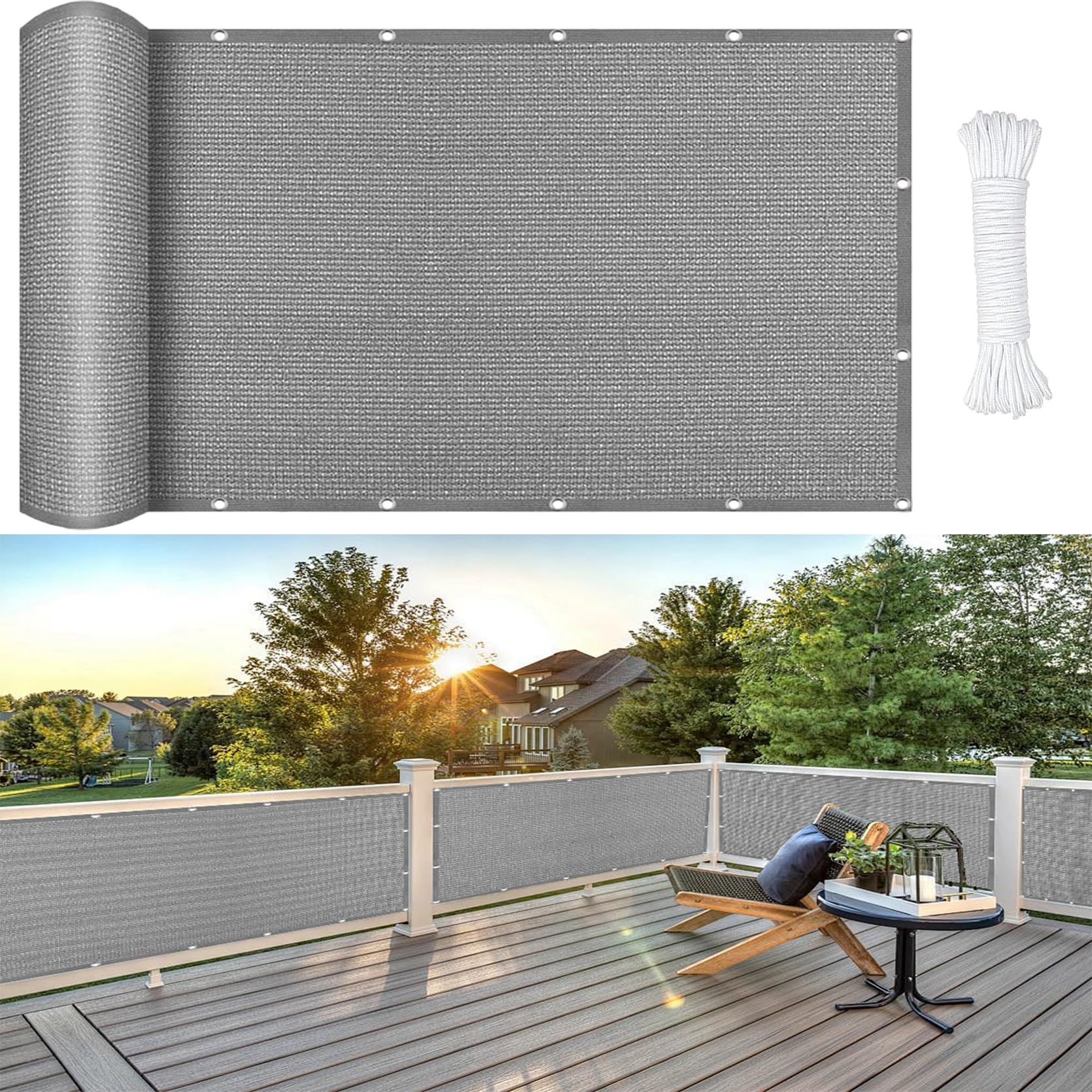 Voile d'ombrage rectangulaire 60x800 cm gris clair perméable pour jardin et clôture