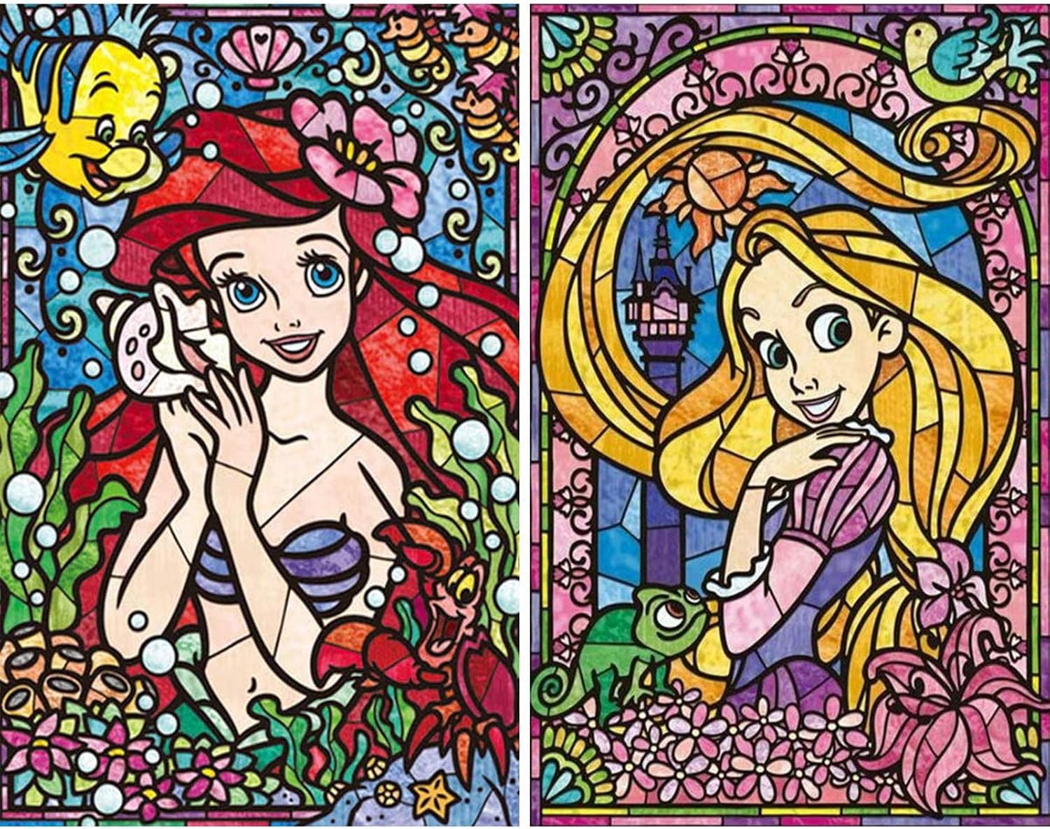 KISSBUTY 2 Pack 5D Full Drill Diamond Painting Kit, DIY Diamond Rhinestone Painting Kits for Adults and Beginner Diamond Arts Craft Home Decor, 15.8 X 11.8 Inch (Mermaid Princess Diamond Painting)