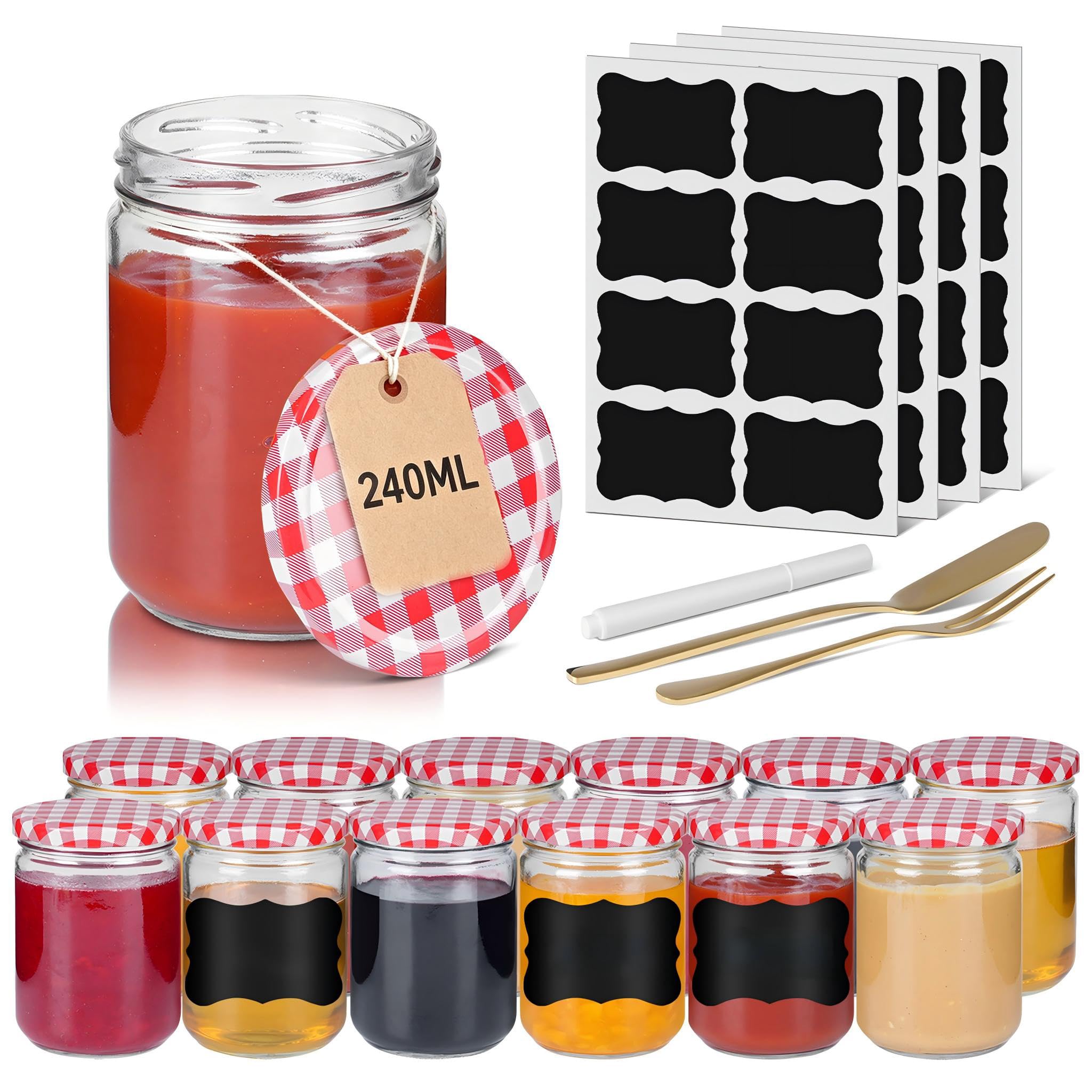 YRHome Barattoli per marmellata da 240 ml con coperchio a vite rosso, 36 pezzi