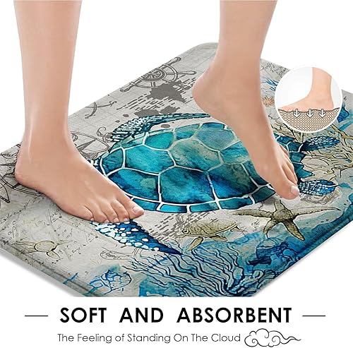 Miniatura 4 de Juego de baño azul marino con cortina de ducha y alfombras y accesorios, juego de cortinas de ducha de tortuga, cortinas de ducha azules y grises