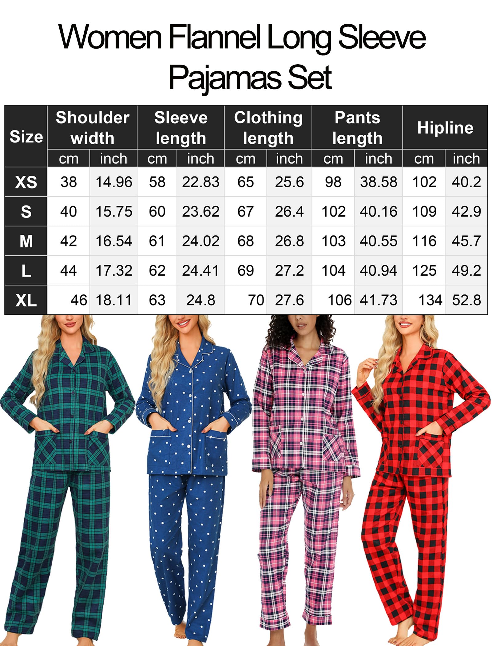 Pijama largo para mujer con botones, pijama de franela para mujer, parte superior suave y pantalones de pijama, traje de casa de dos piezas, tallas XS-XL
