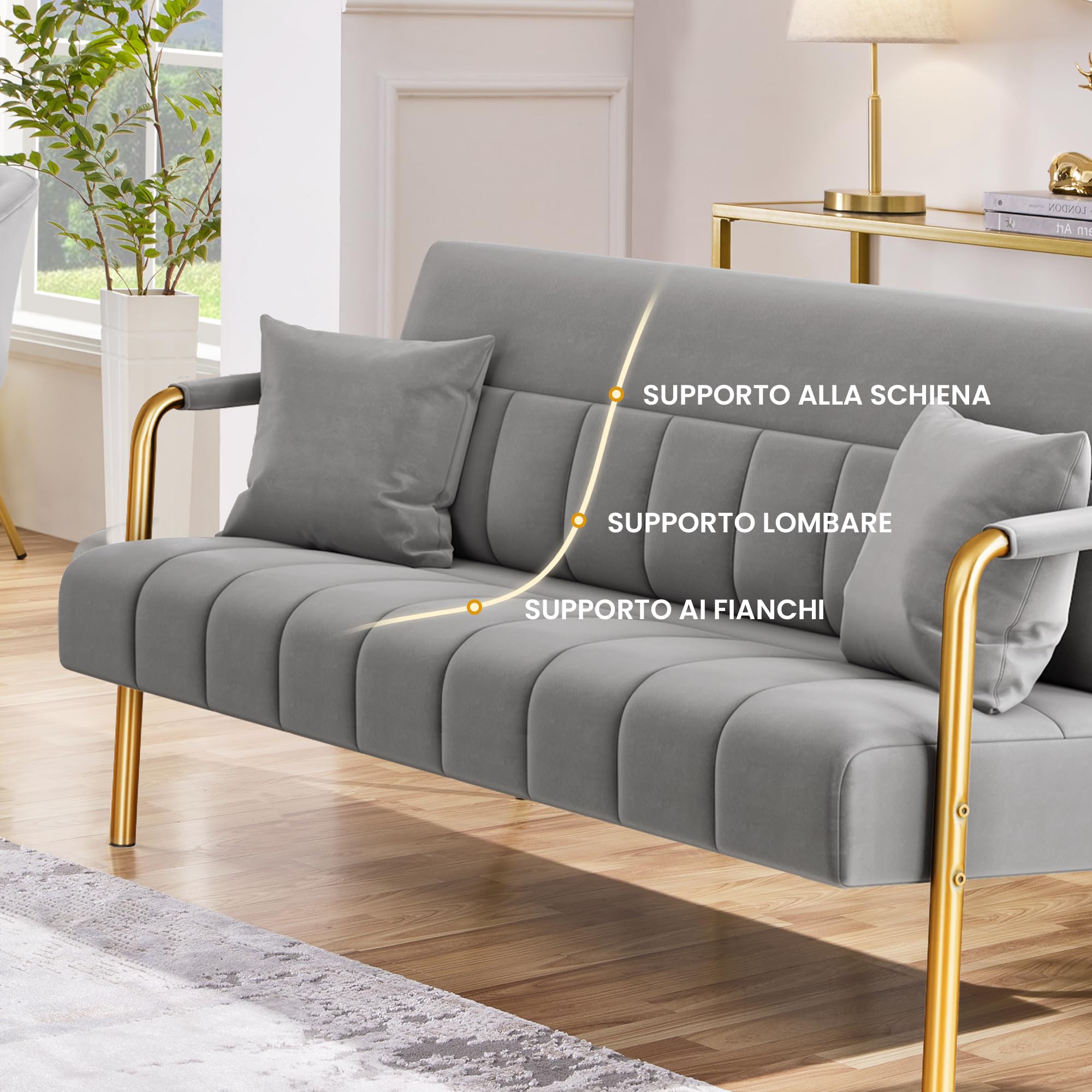 Yaheetech Divano Imbottito a 2 Posti in Velluto Divanetto da Salotto con Braccioli 143,5 cm × 71,5 cm × 75,5 cm Sofa Moderno con 2 Cuscini Divano per Soggiorno Camera da Letto Grigio Chiaro