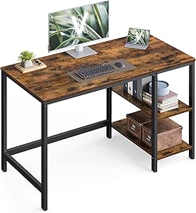 VASAGLE Tisch, Computertisch, Bürotisch, 120 x 60 x 76 cm, moderner Stil, für Arbeitszimmer, Schlafzimmer, Wohnzimmer, vintagebraun-schwarz LWD47X