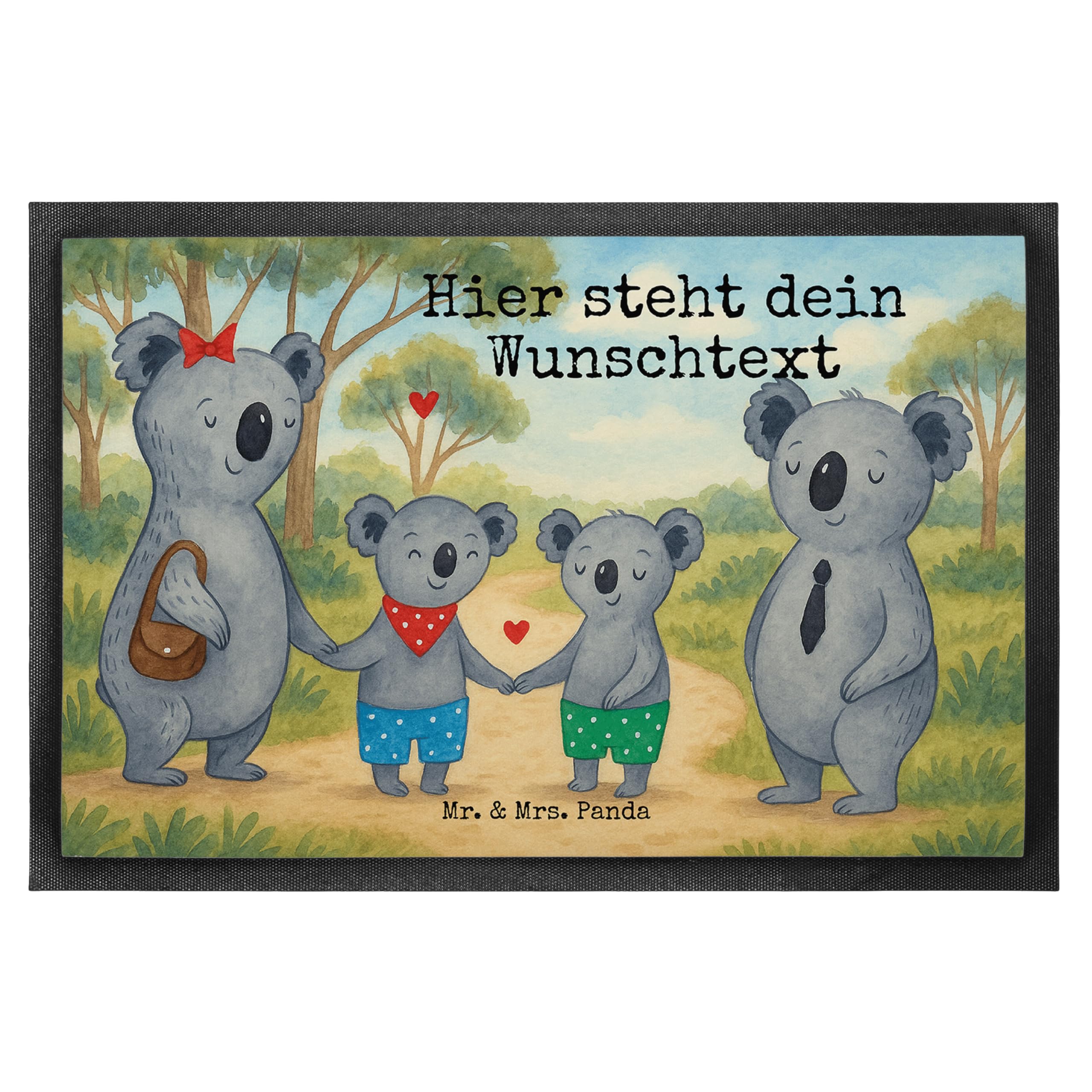 Mr. & Mrs. Panda Personalisierte Fußmatte Koala Familie Zwei Design 50 x 75 cm - Geschenk, Muttertag, Türmatte personalisiert, Familienleben, Familienzeit, Fussmatte, personalisierbar