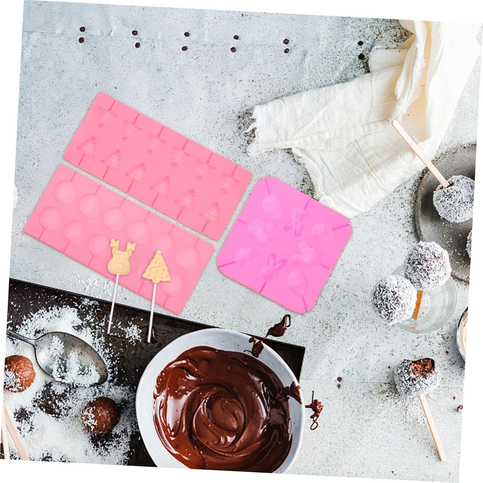 Stampo in Silicone per Cioccolatini Natalizi 7 Pezzi | Stampi per Lollipop, con Bastoncini, Sacchetti e Lacci, Forme Assortite per Uso in Cucina