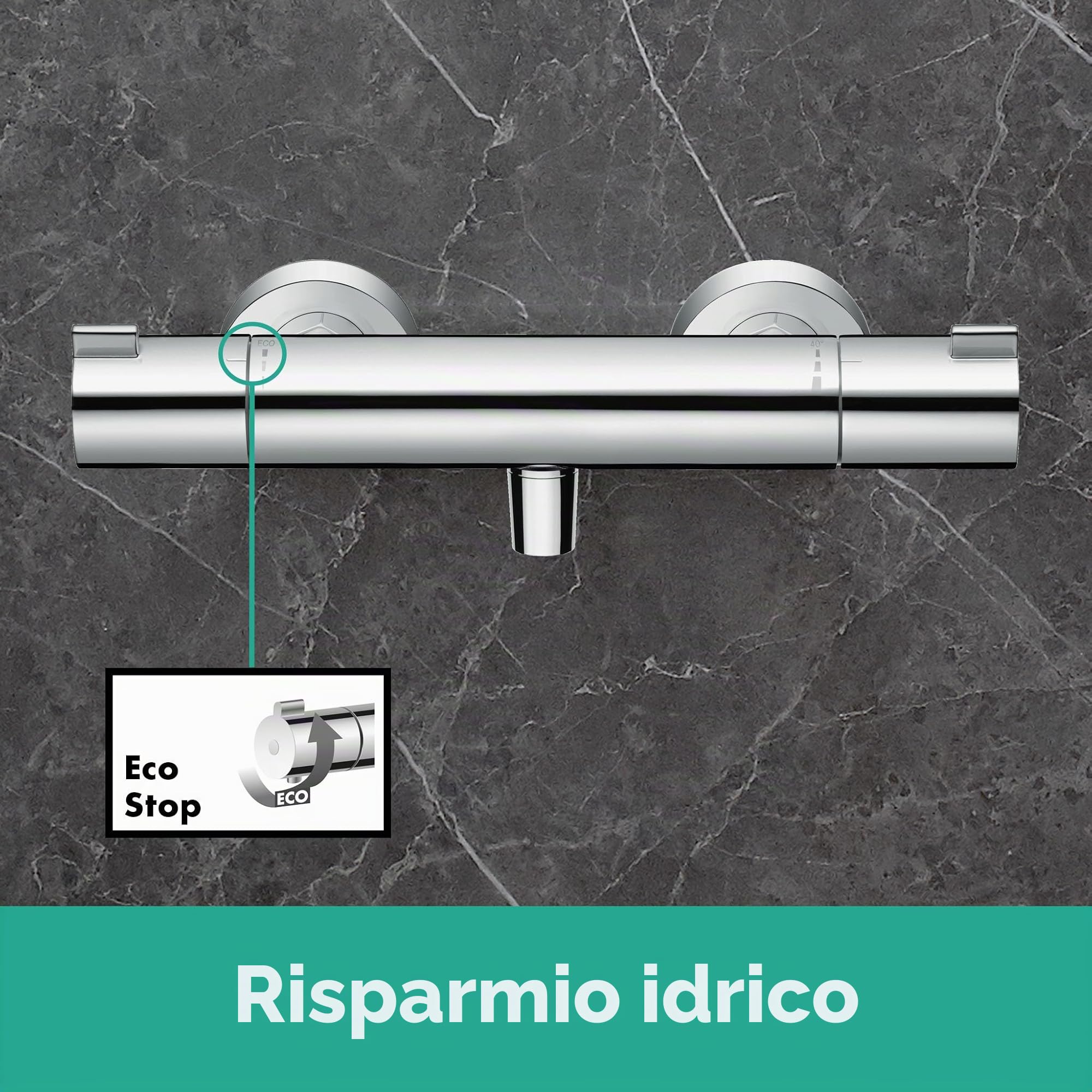 hansgrohe Ecostat - Miscelatore termostatico per doccia esterno, Rubinetto termostatico con blocco di sicurezza (SafetyStop) a 40° C, Termostato per doccia, 1 utenza, cromo, 13211000