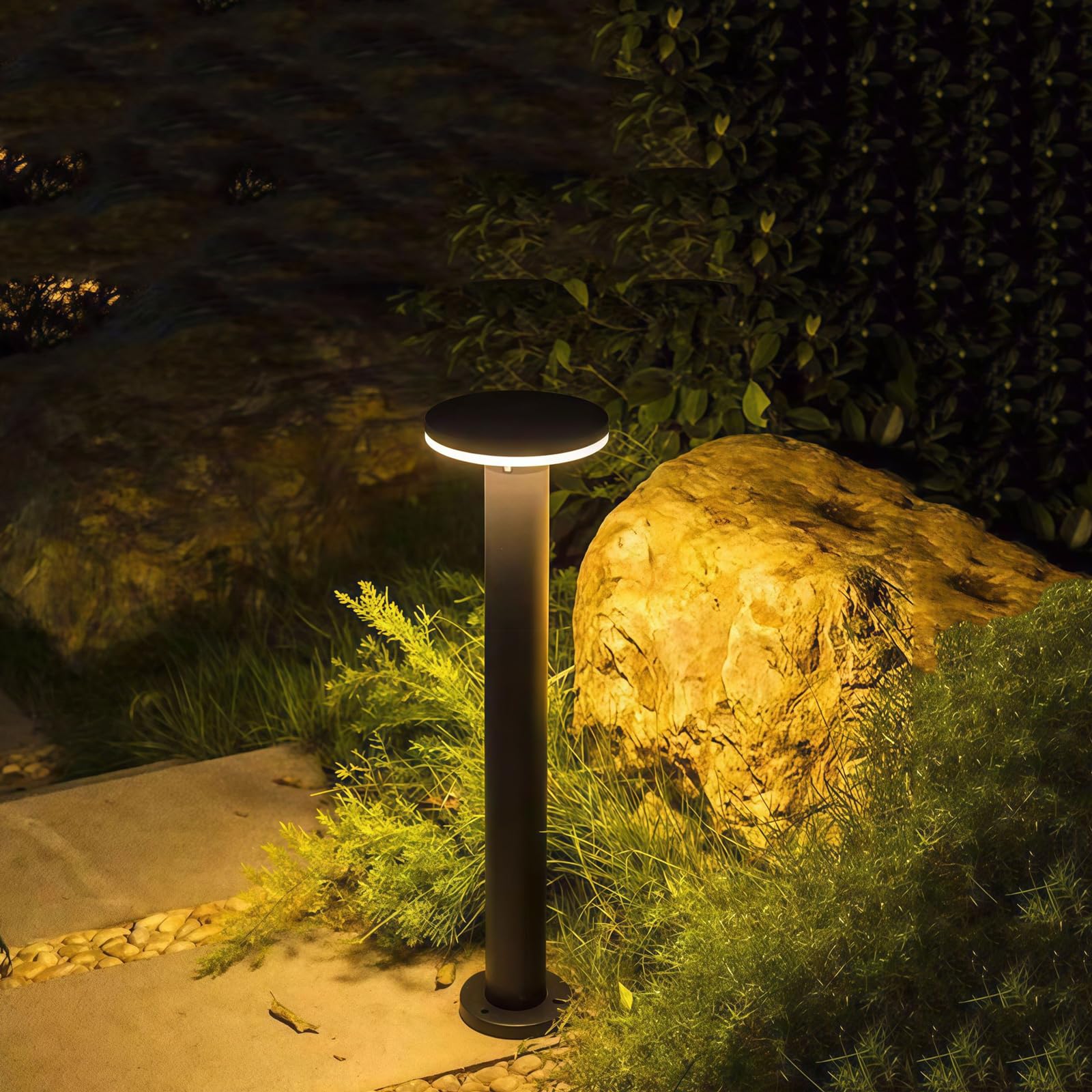 SDUYTDG Outdoor Pathway Lights, 11.8“-31.5" 3000K LED Bollard Lights Outdoor, IP54 Waterproof Path Lamp, Modern Commercial Landscape Lighting for Driveway Walkway Sidewalk Garden Lawn
