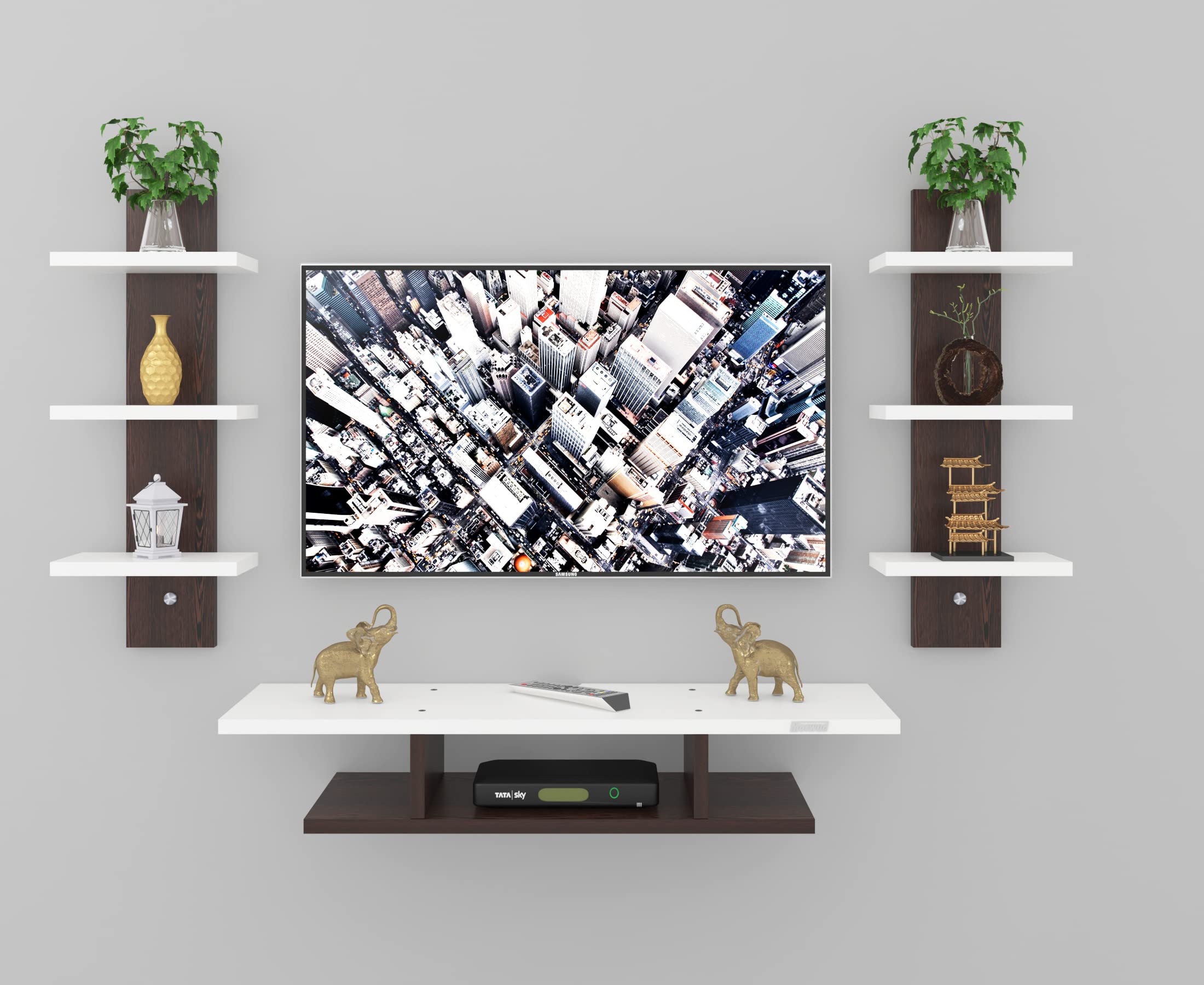 Floating TV Stand with Power Outlet 32", Modern Wall Mounted Media Console Shelf Cabinet for Under TV Storage, Entertainment Center, Living Room, Bedroom(Wenge & White)-image-8