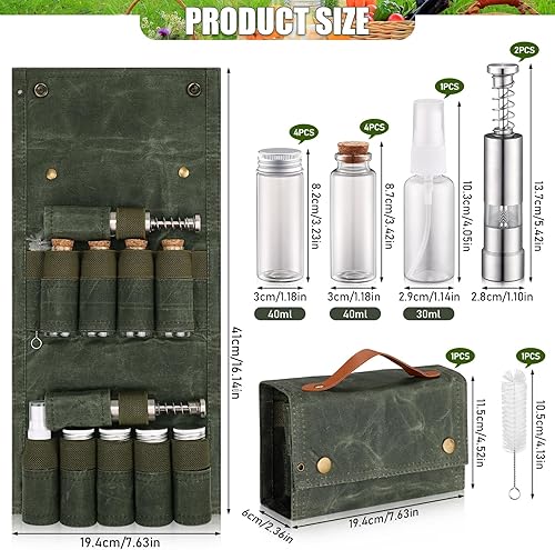 Miniatura 10 de TOBWOLF Kit de especias para acampar con 9 tarros, 2 molinillos de salpimienta, bolsa de especias portátil, organizador de bolsa de almacenamiento