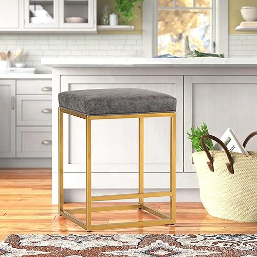 Miniatura 47 de Juego de 4 taburetes de bar marrones para encimera de cocina, taburetes de bar modernos sin espalda de 24 pulgadas, taburetes de bar industriales