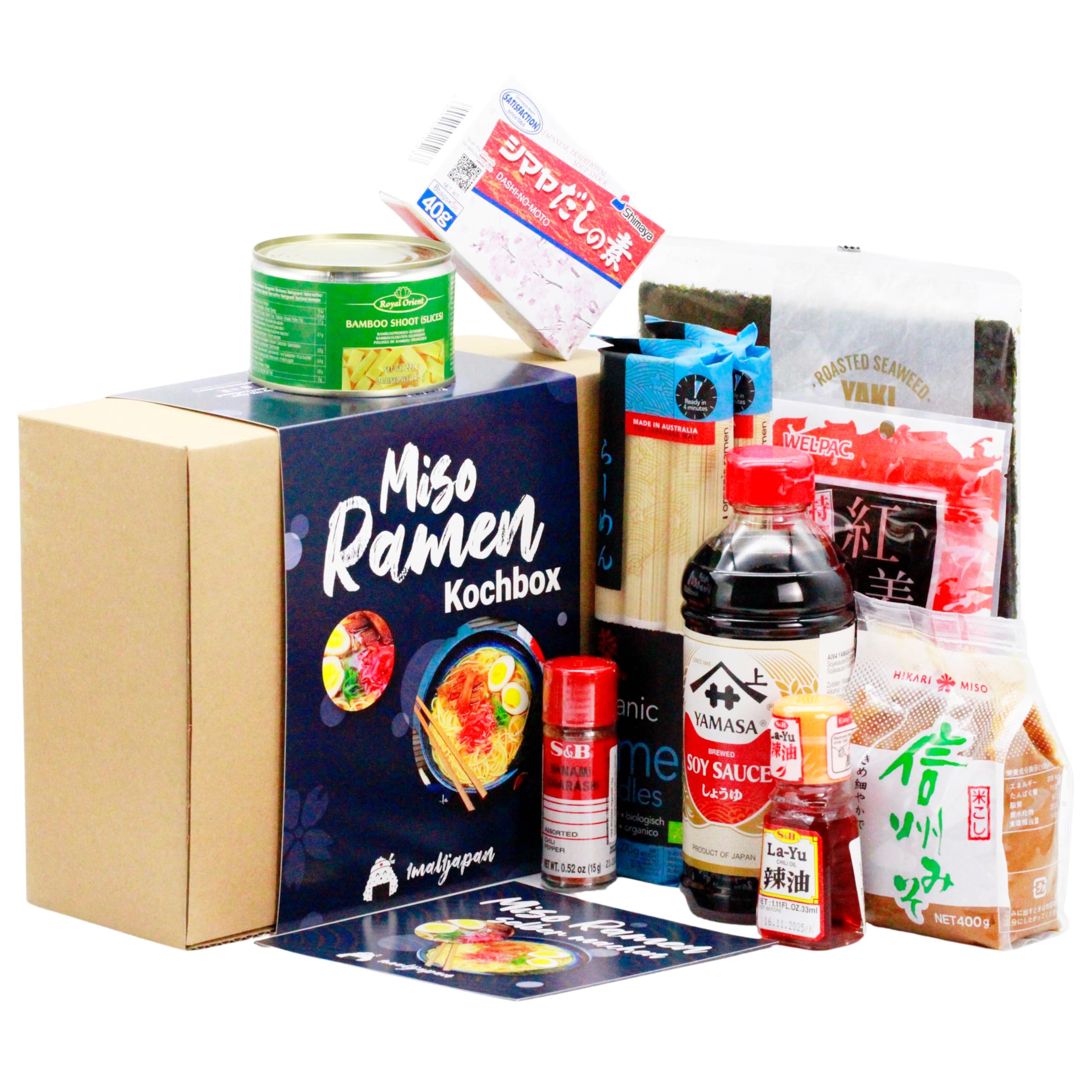 Miso Ramen Kochset für japanische Nudelsuppe 8 Portionen 9-teilige DIY Ramen Box