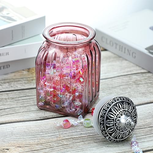 Miniatura 71 de SOCOSY Tarro de cristal transparente vintage para dulces con tapa, tarro de nueces, caja de joyería, tarros de dulces de boda, tarros de bufé