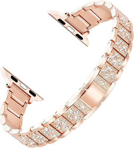 Compatible con Apple Watch Band de 1.614 pulgadas, 1.575 pulgadas, 1.496 pulgadas, correa de lujo con rombos de diamantes para mujeres y niñas,