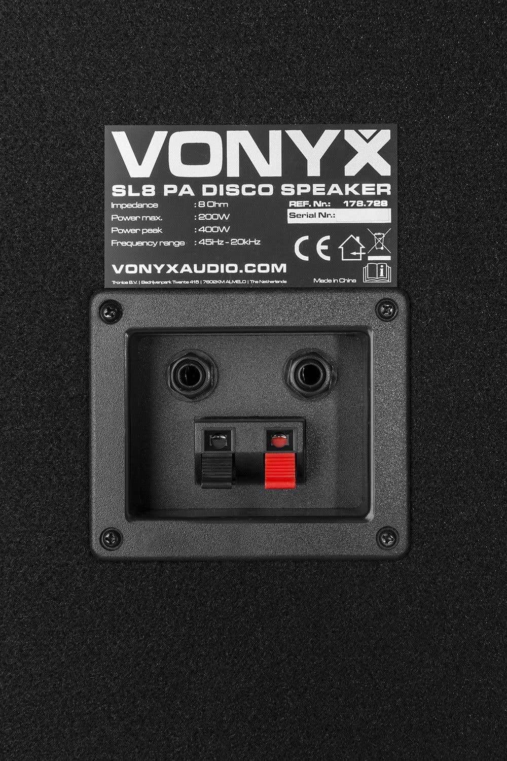 VONYX SL8 Enceinte Sono Passive, Puissance de 400 Watts, Woofer 8 Pouces, Facile à Transporter avec Ses Poignées, Montage sur Pied, Enceinte Sono Idéale pour DJ Mobiles et Soirées à la Maison