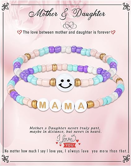 First Day of School Gifts Matching Bracelets for Women Girls Mother and Daughter Beaded Bracelet Multicolor Bead Stretch Back to School Gift I Love You Engraved Christmas Birthday Jewelry