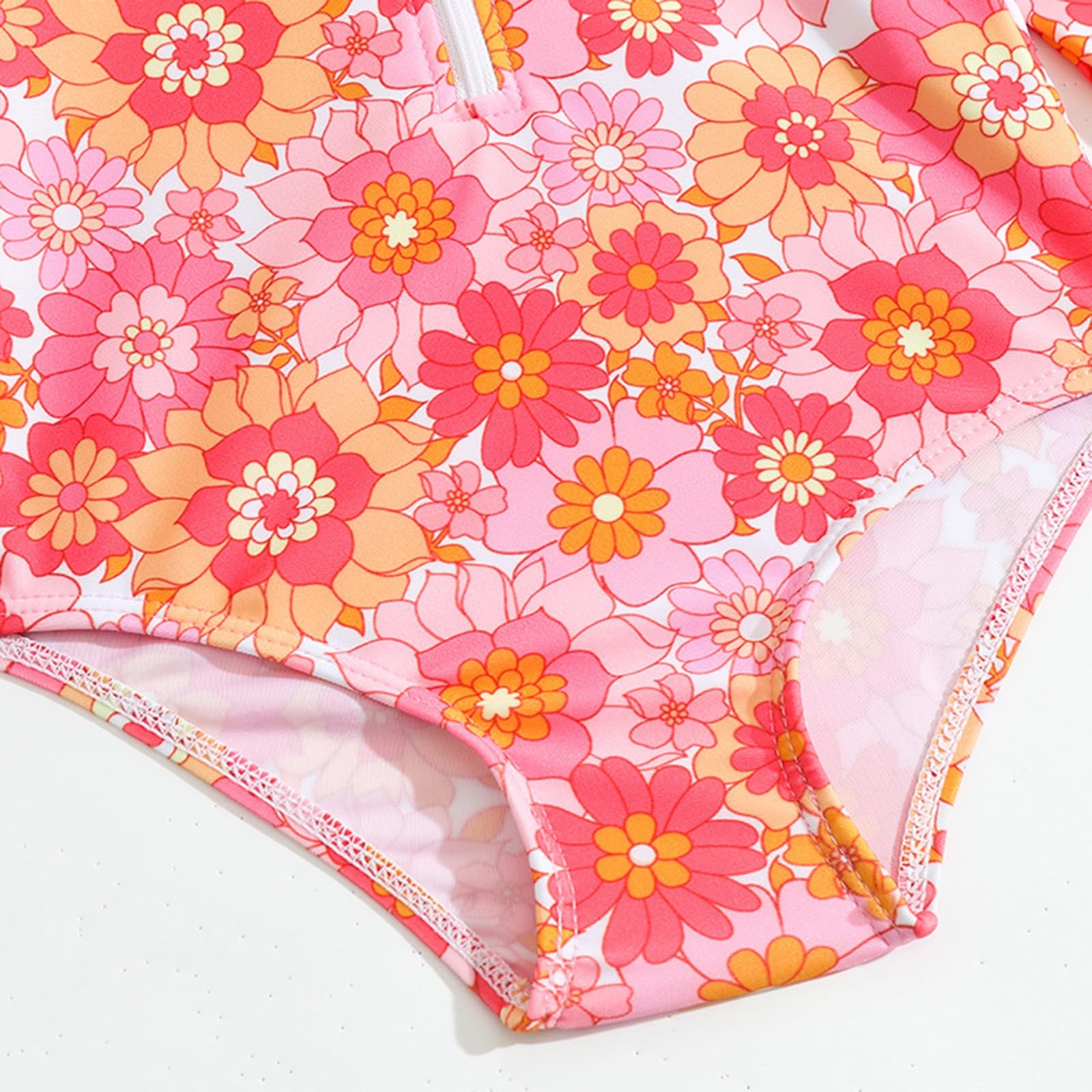 Generisch Bañador para niña, de manga larga, con estampado floral, traje de baño para playa, bikini con sombrero, 2 piezas