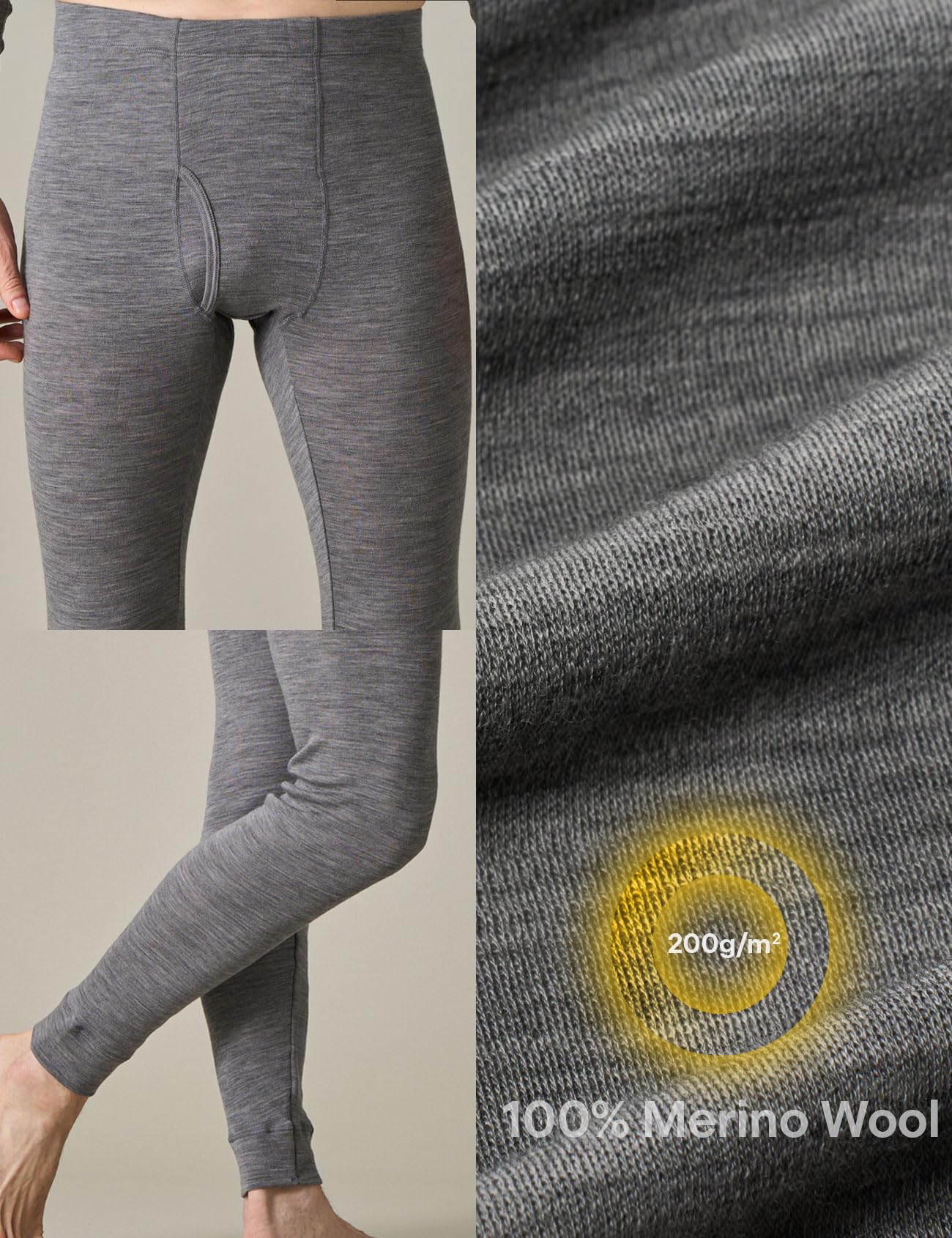 LAPASA 100% Lana Merino Calzamaglia Termica Lunghi Peso Medio Pesanti M30 M68 - Abbigliamento Termico Leggings Invernali Trekking Running Montagna Sci Snowboard
