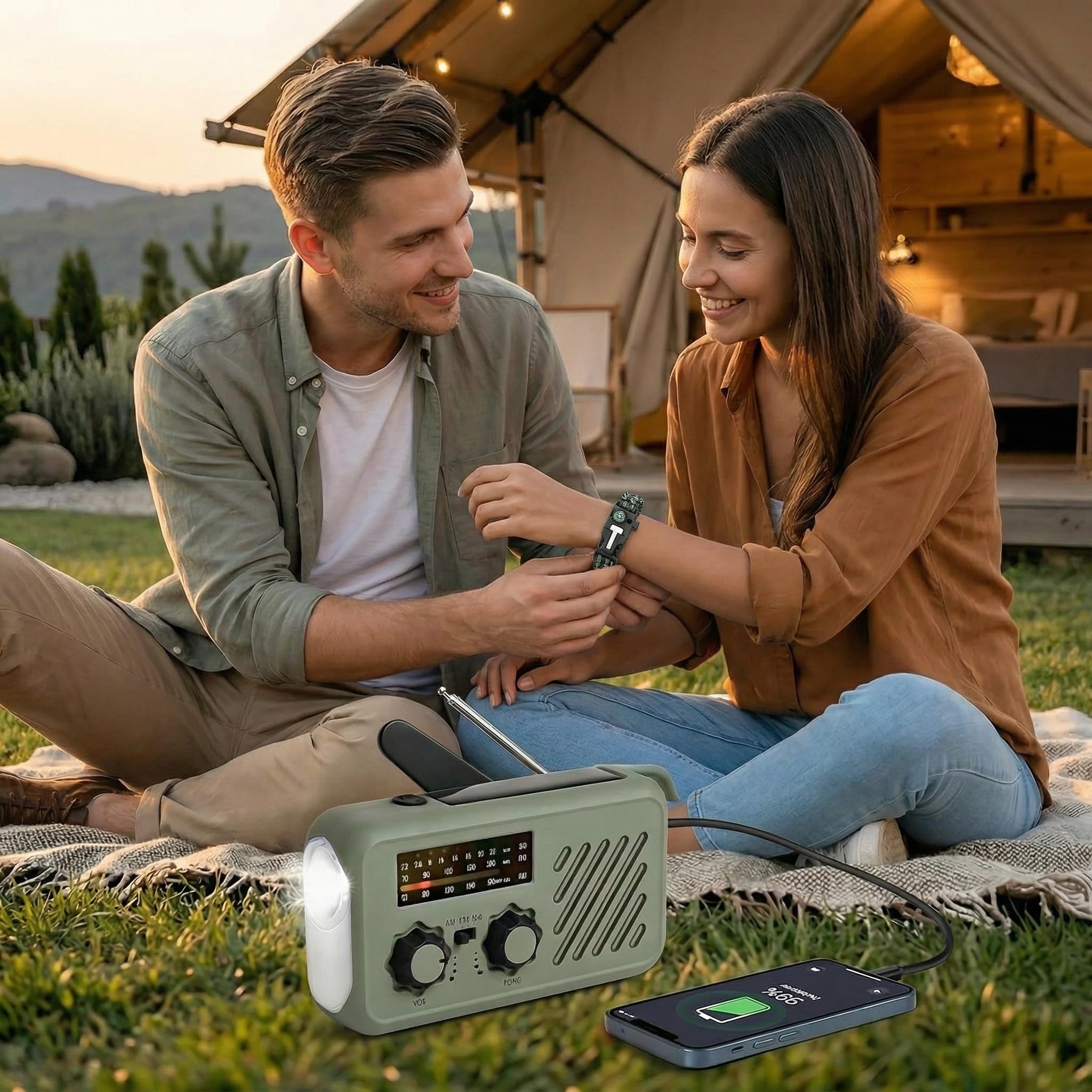 Notfall Radio Kurbelradio mit Kopfhöreranschluss, Wechselbarem Akku & 2000mAh Powerbank, Solar Radio AM/FM mit LED Licht & SOS Alarm für Stromausfall Camping Auto