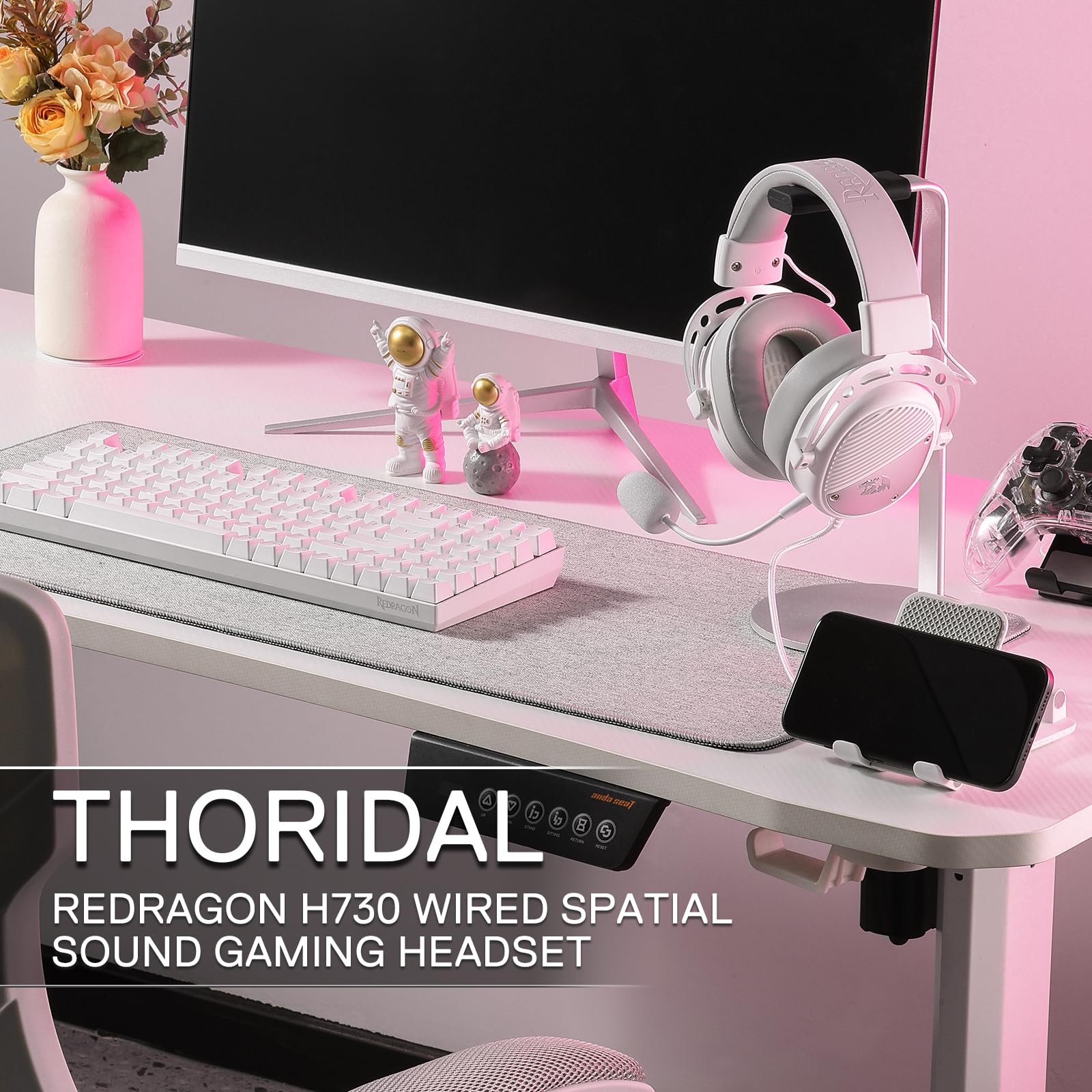 Redragon H730 Casque Gamer Filaire USB 53mm Son 360 Micro Detachable Blanc | Casque gamer filaire USB pilotes 53mm son 360 micro anti bruit detachable coussinets magnetiques blanc pour PC PS4 PS5