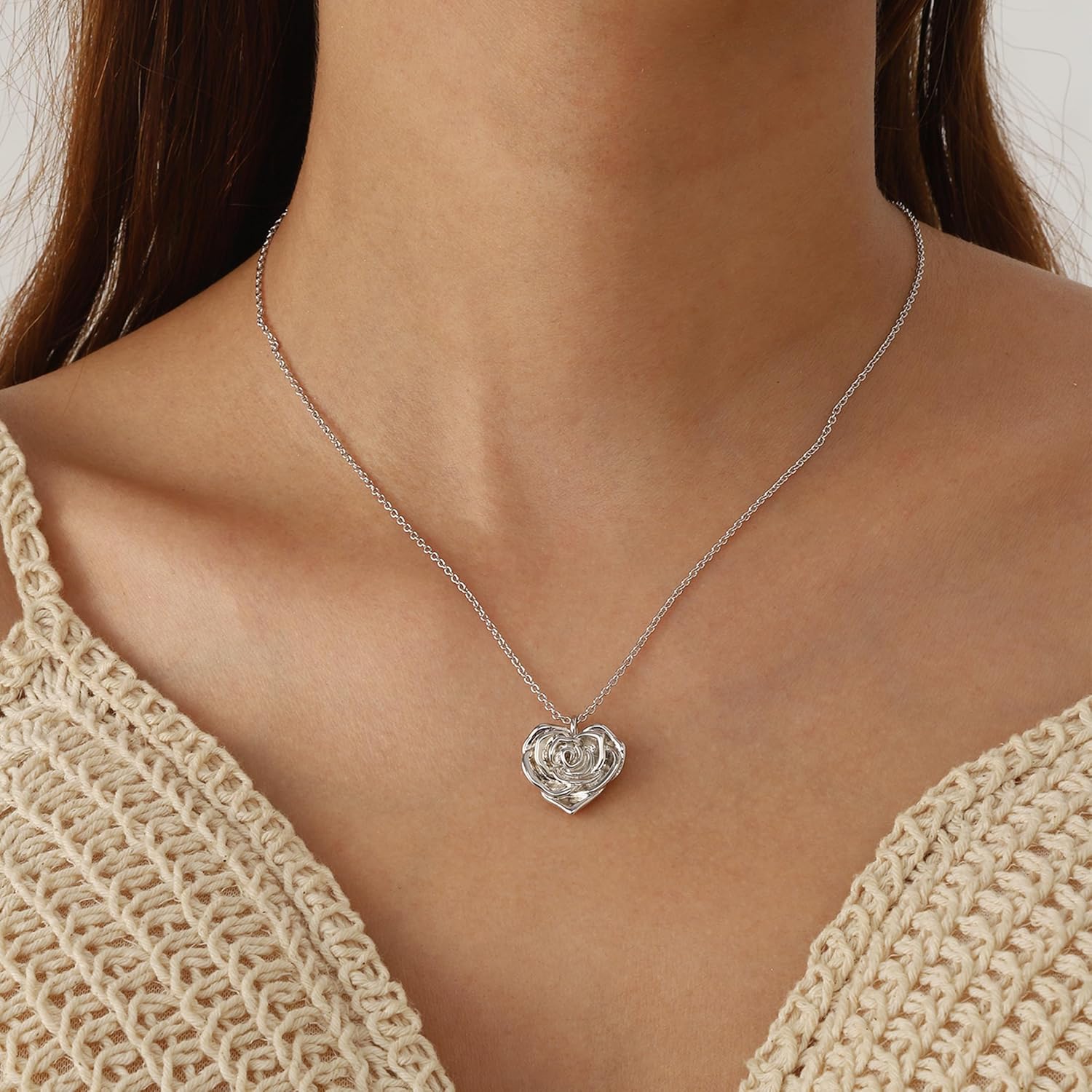 beautlace Rose Heart Necklaces/Stud Earrings Silver/Black Gun Plated Flower Love Heart Pendant/Earring Elegant Jewelry Gifts for Women - Image 8