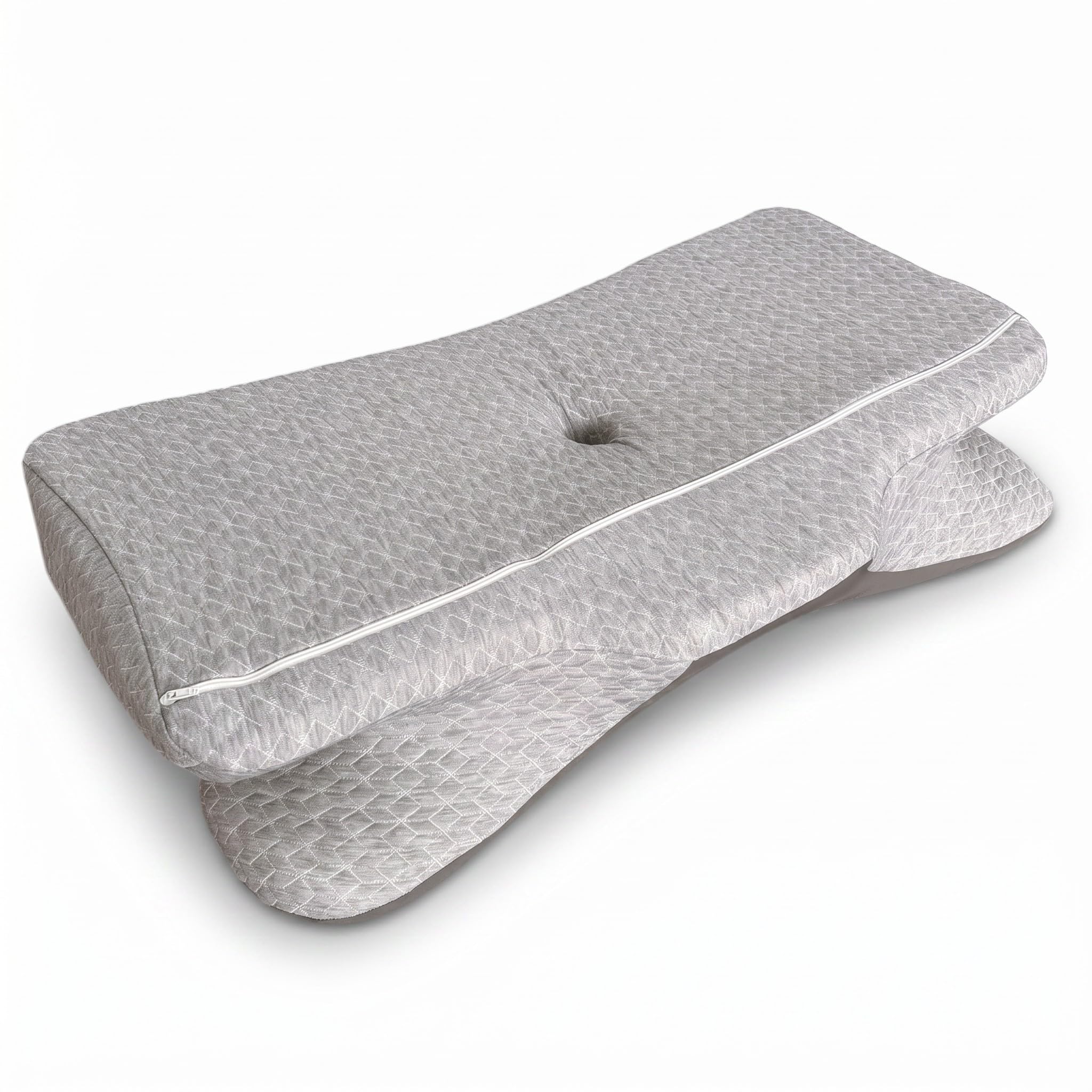 Almohada Cervical Espuma Viscoelástica Ergonómica, 67x36x10/12 cm | Diseño Mariposa, Para Dormir de Lado, Boca Arriba y Boca Abajo, OEKO TEX, Con Cremallera
