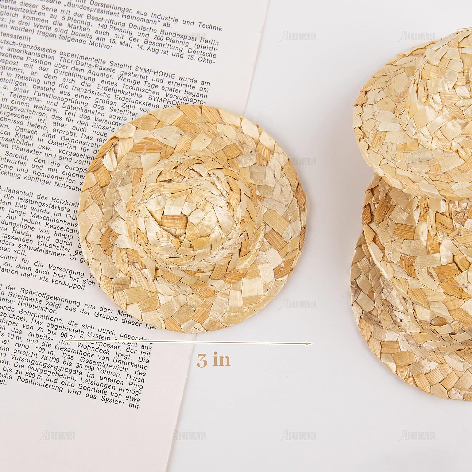 AUEAR, 24 Pack 3 Inch Mini Straw Hat Crafts Small for DIY Decorations Jewelry Accessories