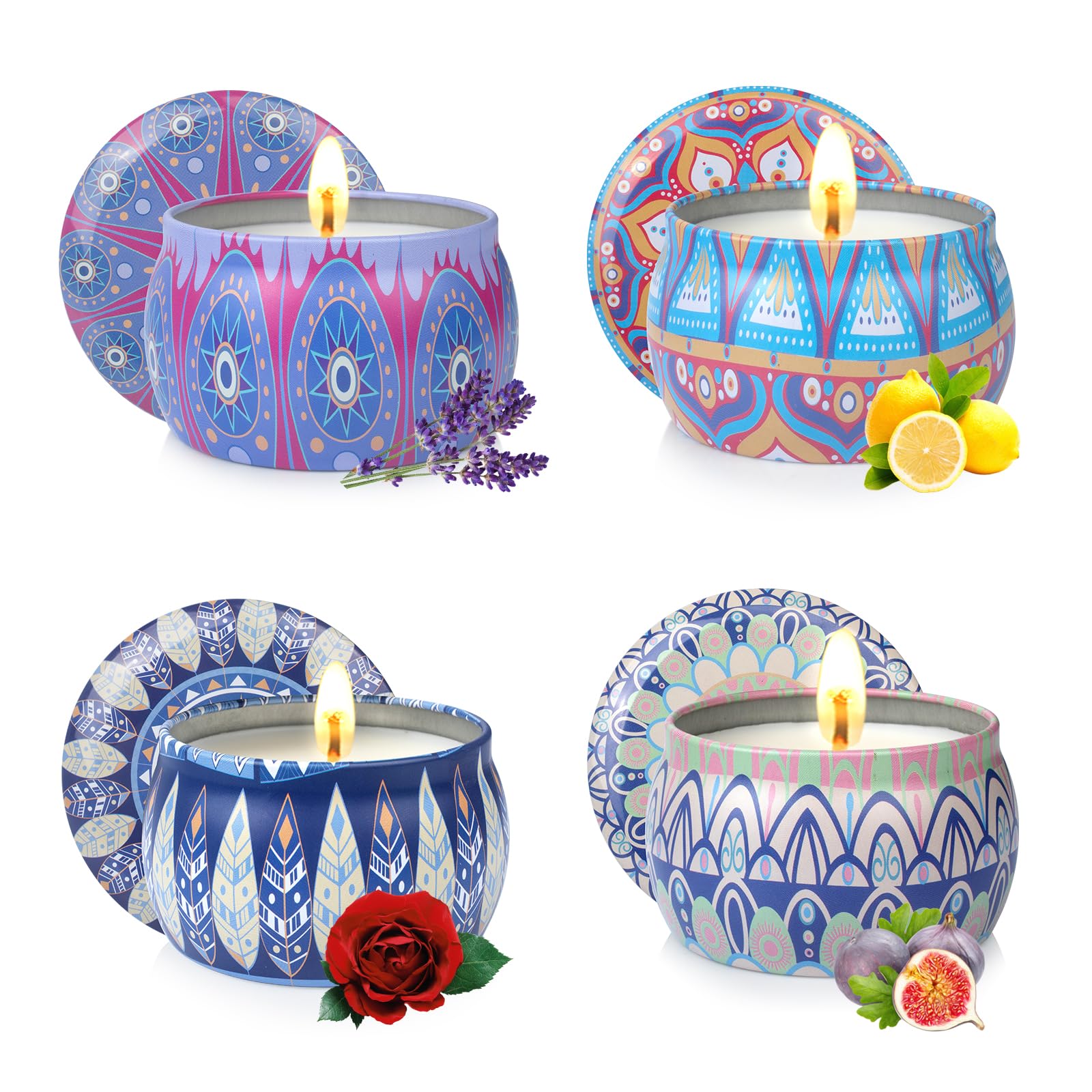 Scented Candles Gift Set, 4 Pack Aromatherapy Candles for Home Scented, 120H Long Burning Natural Soy Candles, Stress Relief Gifts for Women, Ideal for Mother's Day, Christmas Day, Yoga, Bath