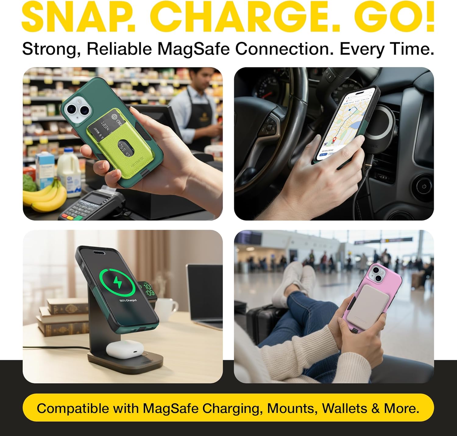 OtterBox iPhone 17e, 16e, 15, 14, & 13 Commuter Series Case - Slim & Tough, Pocket-Friendly, with Port Protection - Green/Black