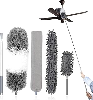 Mxclimate Dusters for Cleaning,5PCS Microfiber Feather Duster Kit for High Ceiling with (30-100 inch) Extendable Pole,Washable Bendable House Cleaning Tool Kit for Ceiling Fan,Cobweb,Blinds,Car,Furniture